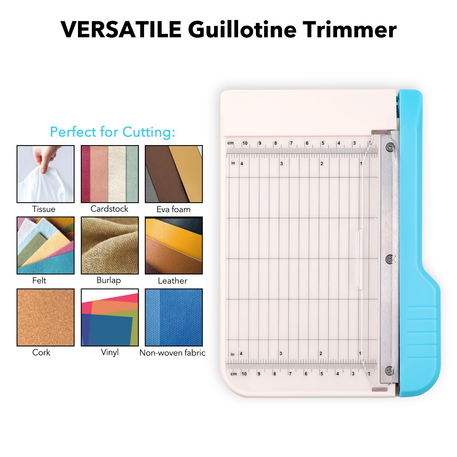 Briartw Professional 6" Guillotine Paper Trimmer & Craft Cutter - Precision Blade for Paper,Photos,Cardstock,Fabric,Leather with Self-Sharpening Blade, Inch/Cm Grid, Portable Paper Cutter for Crafting - Image 3