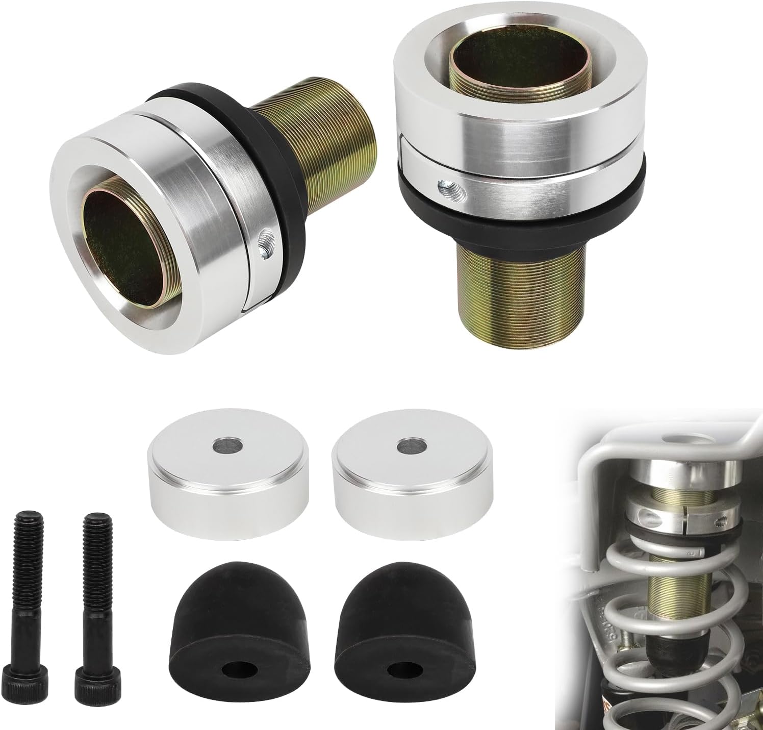 A Pair Front Adjustable Coil Over Spacer System Compatible with JKS Jeep Cherokee XJ Comanche MJ Grand Cherokee ZJ and Wrangler TJ LJ Aluminum Coil Spacer Kit