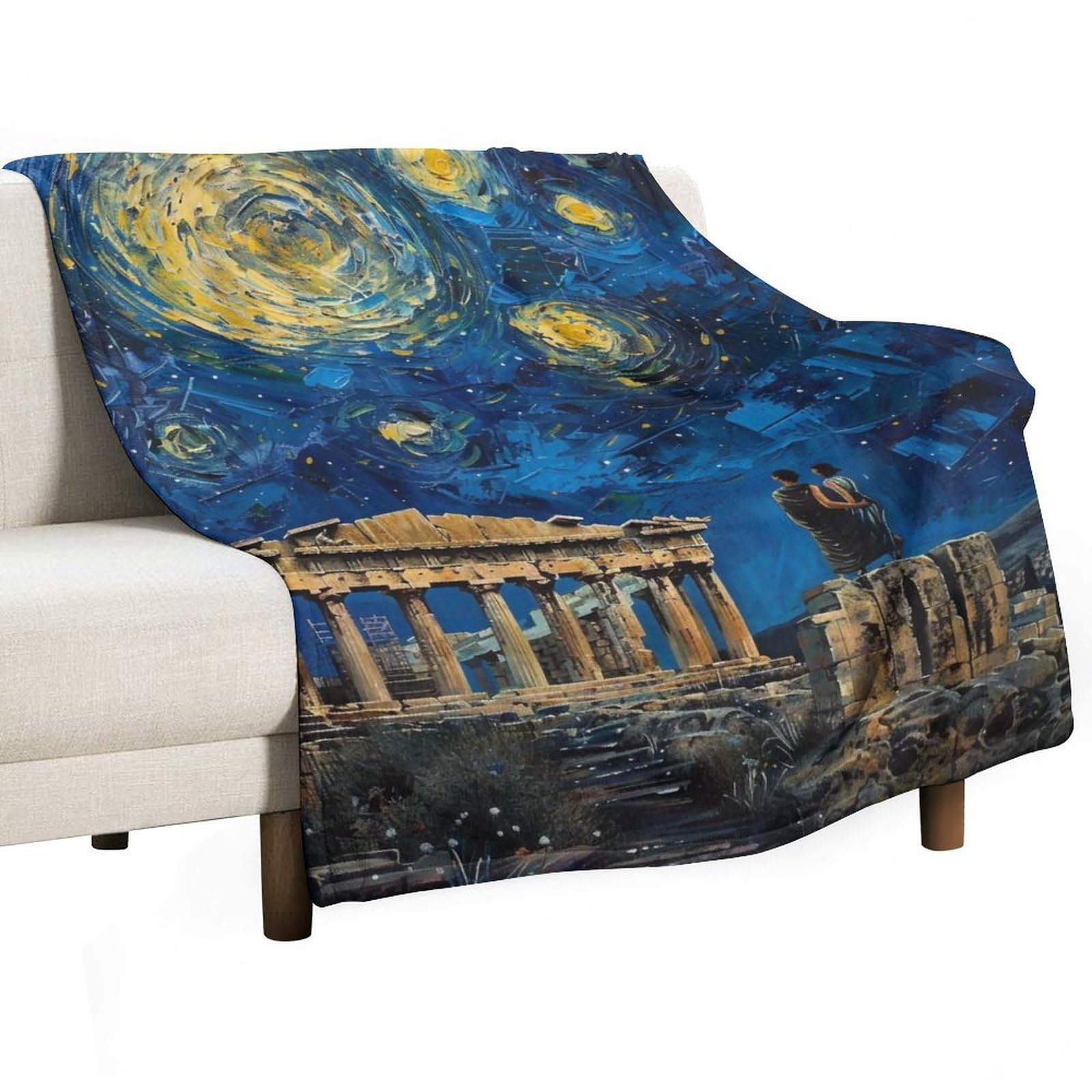 YHGSREUOH Starry Night in Athens 03 Flannel Blankets Fleece Soft Throw Lightweight Plush Gifts for Couch, Bed, Cozy Sofa Plush, Chair, Lovers 130x175cm(50x70in)