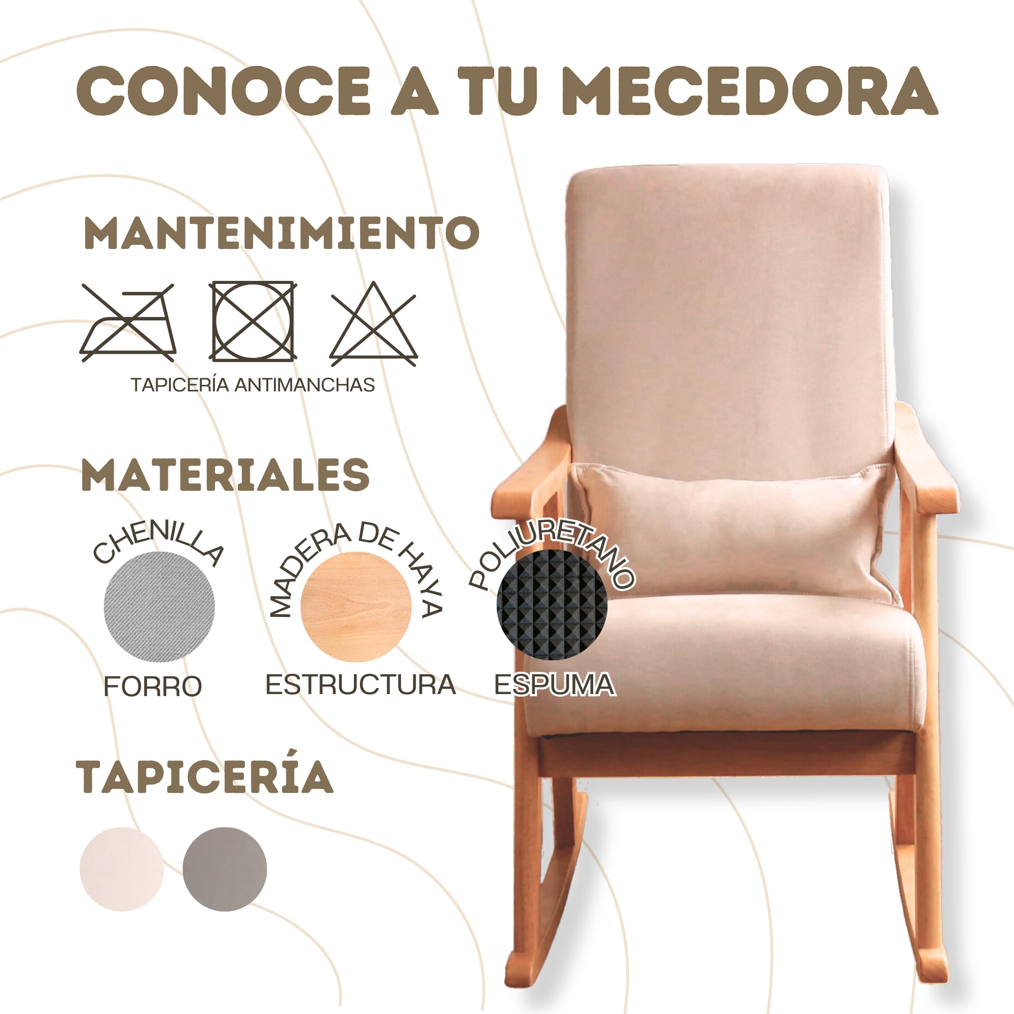 HOME DESIGN & CONFORT Fotel Bujany Model Paris z Poduszką Na Prezent | Specjalny Do Karmienia Piersią, Odporny Na Plamy, Lite Drewno Bukowe (Beżowy/Naturalny)
