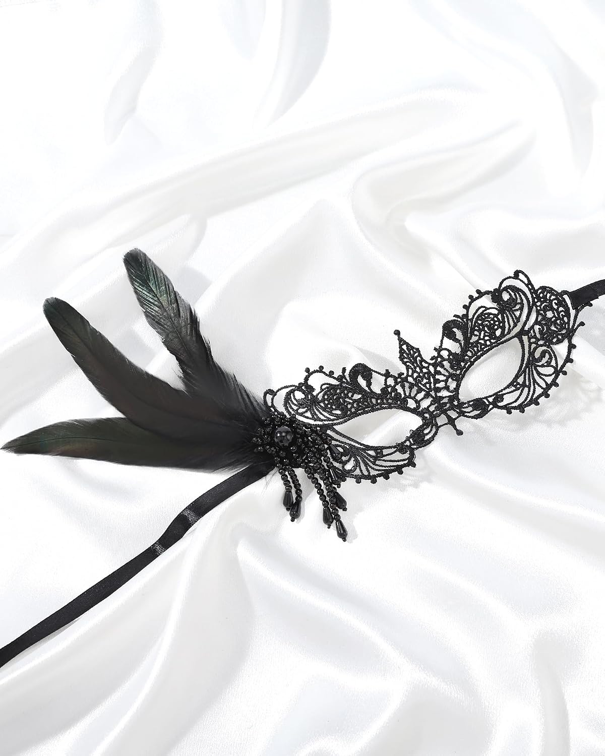 Zinniday Lace Masquerade Masks for Women - Elegant Venetian Mask 1920s 50s Antique Eyemask Feather Halloween Mask for Party