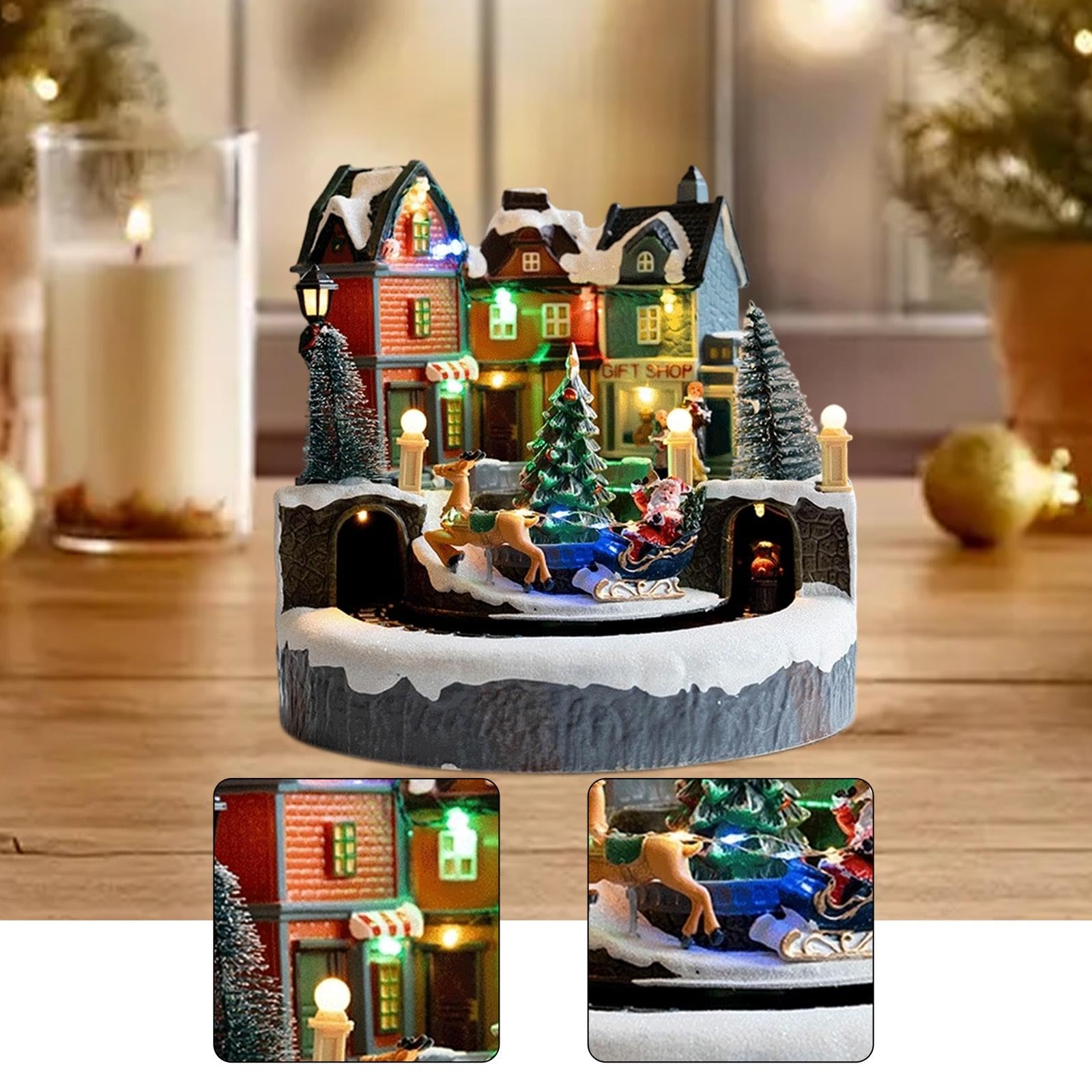 Qianly Decoración navideña iluminada para casa, decoración navideña, Mesa artística, Adorno Festivo de Castillo de Nieve LED, navideña para repisa de, Style B