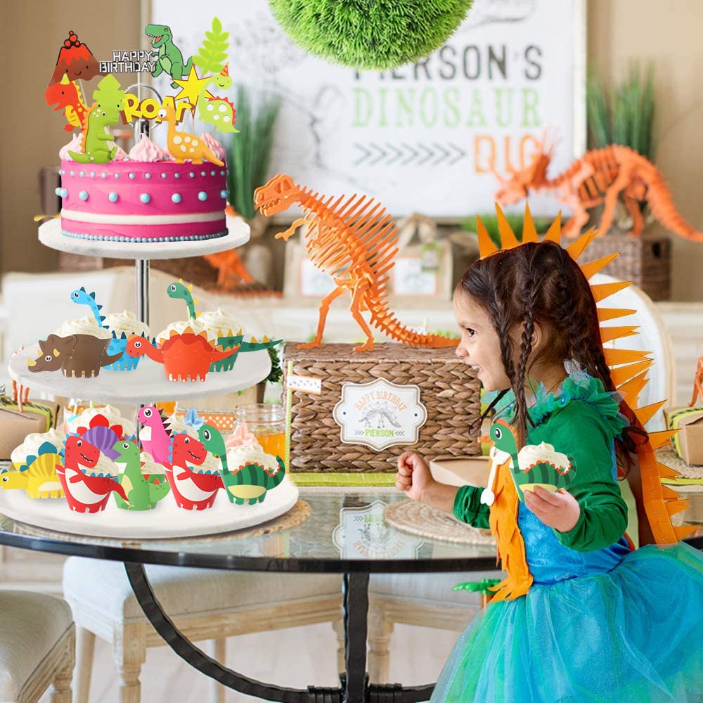 XYWOQS 25 Pcs Dinosaure Gâteau Topper,Jungle Dinosaures Gâteau Anniversaire Décoration Enfants,Dinosaure Thème Fête d'anniversaire Deco Fournitures