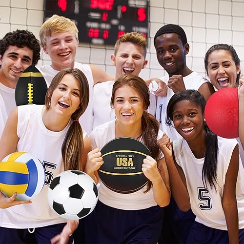 Miniatura 6 de Libima Juego de 6 pelotas deportivas multideportivas, tamaño oficial, fútbol, voleibol, pelota de juegos infantiles, béisbol con bolsa de equipo