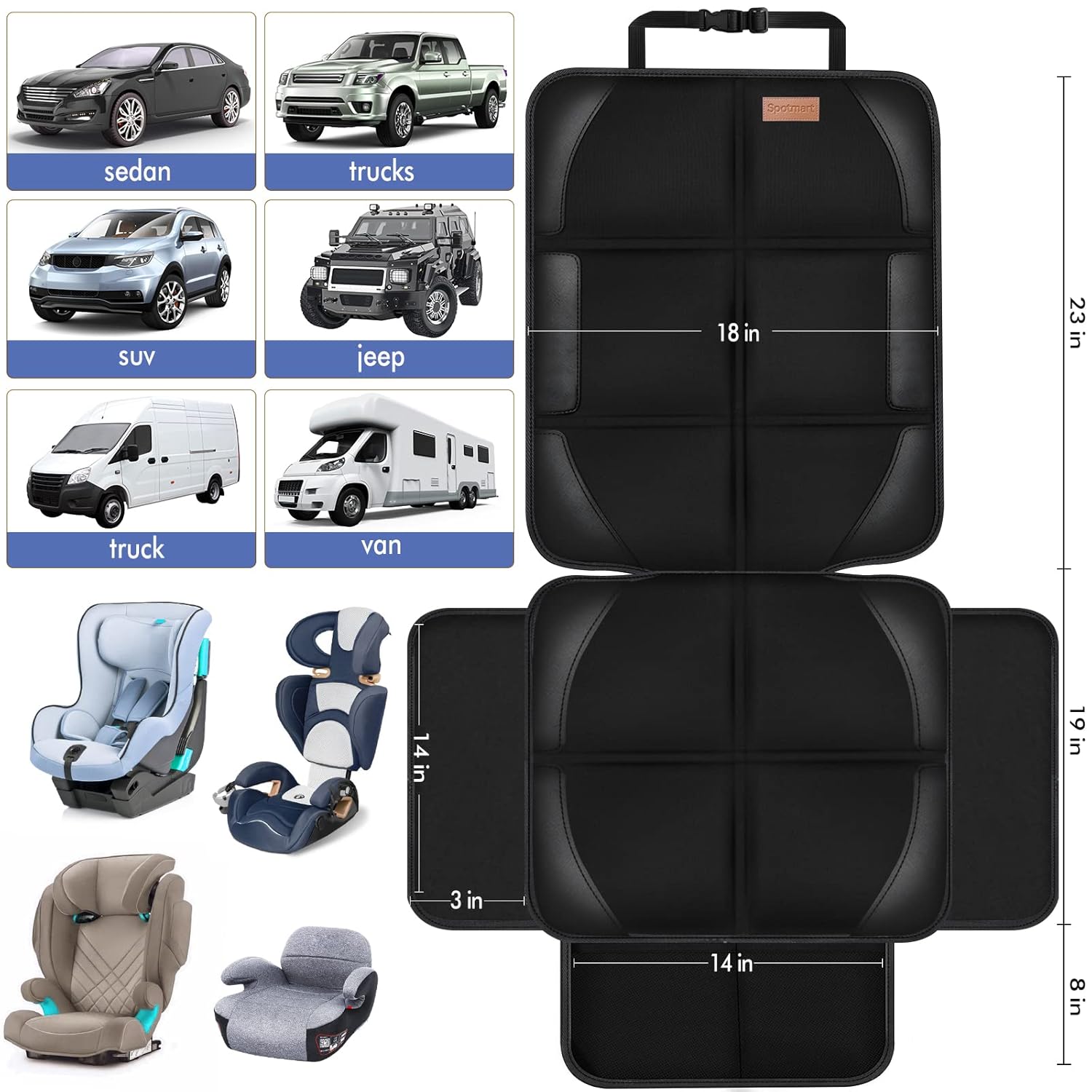 Car Seat Protector Covers for Child Car seat mat, 600D Waterproof Non-Slip with Storage Pockets, Cushion Protectors Large Size, Prevent Dirt Scratches (Black 2)