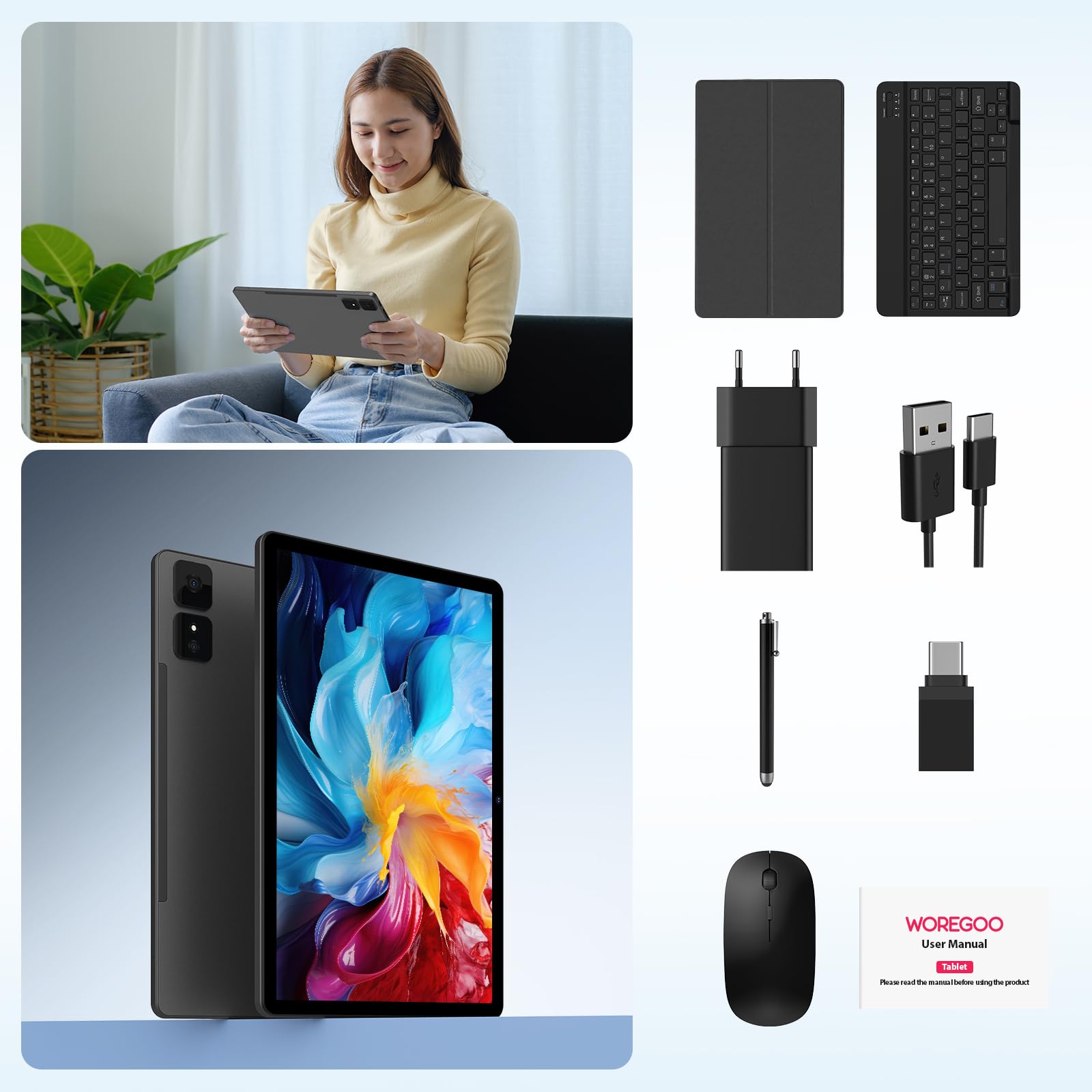 Tablet Android 15 11 Cali 4G LTE 5G WiFi Octa-Core 36GB RAM 512GB ROM 2K Display 9580mAh