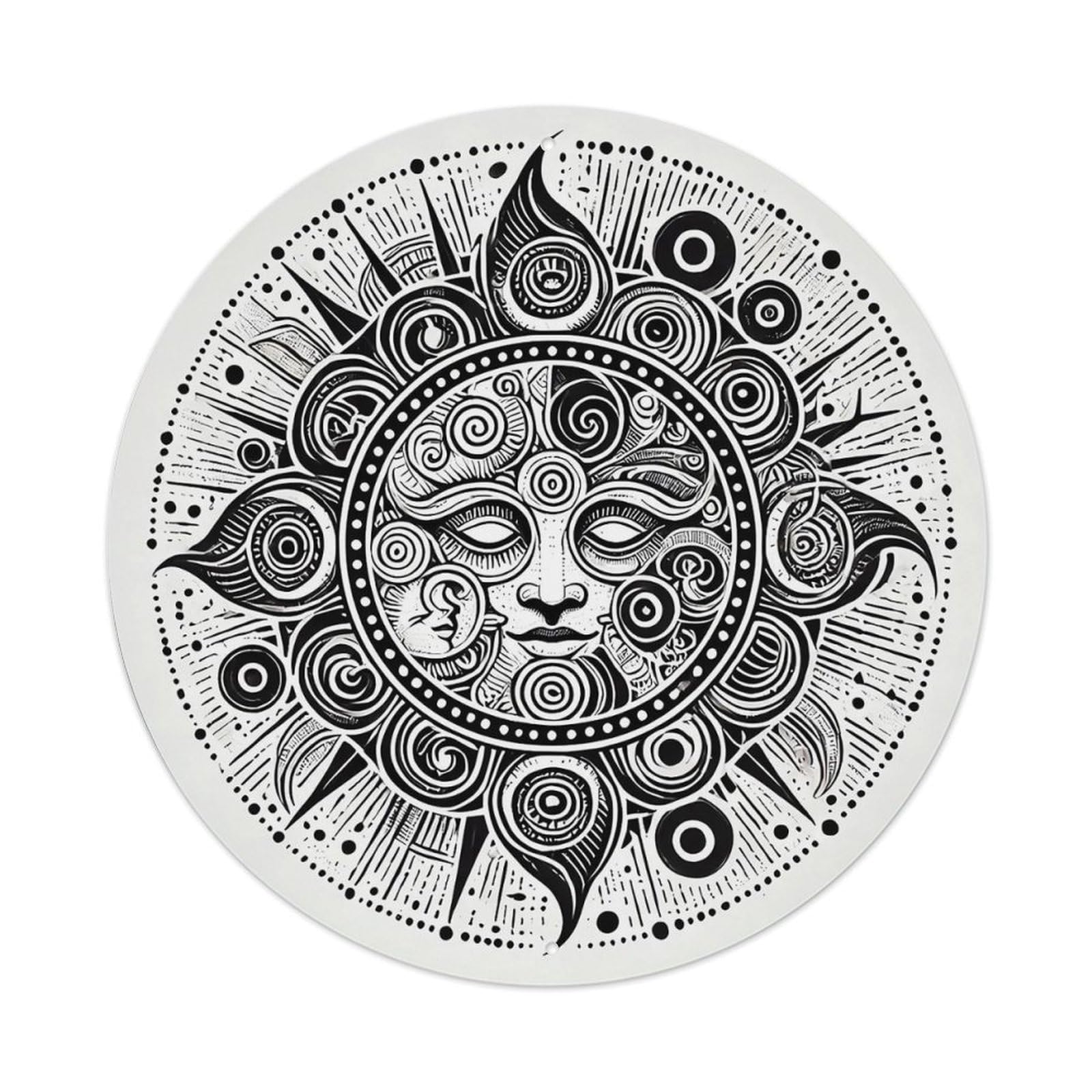 Sun Face Mandala Pattern Art Round Metal Tin Sign Vintage Wall Decor, Bar Garage Cafe Kitchen Home Wall Art Poster 8x8inches
