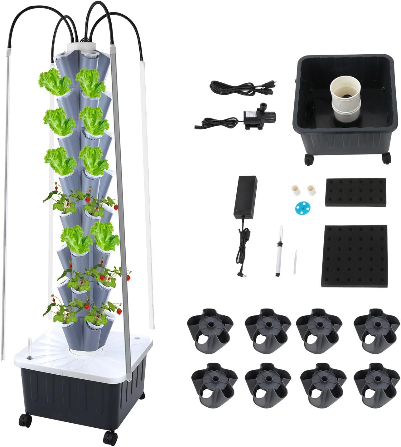 Hydroponics Growing System Tower Kit with Led Light, 40pods Vertical Hydroponic Tower, Hydroponics Tower Indoor Garden for Herbs, Fruits and Vegetables (8 Layer)
