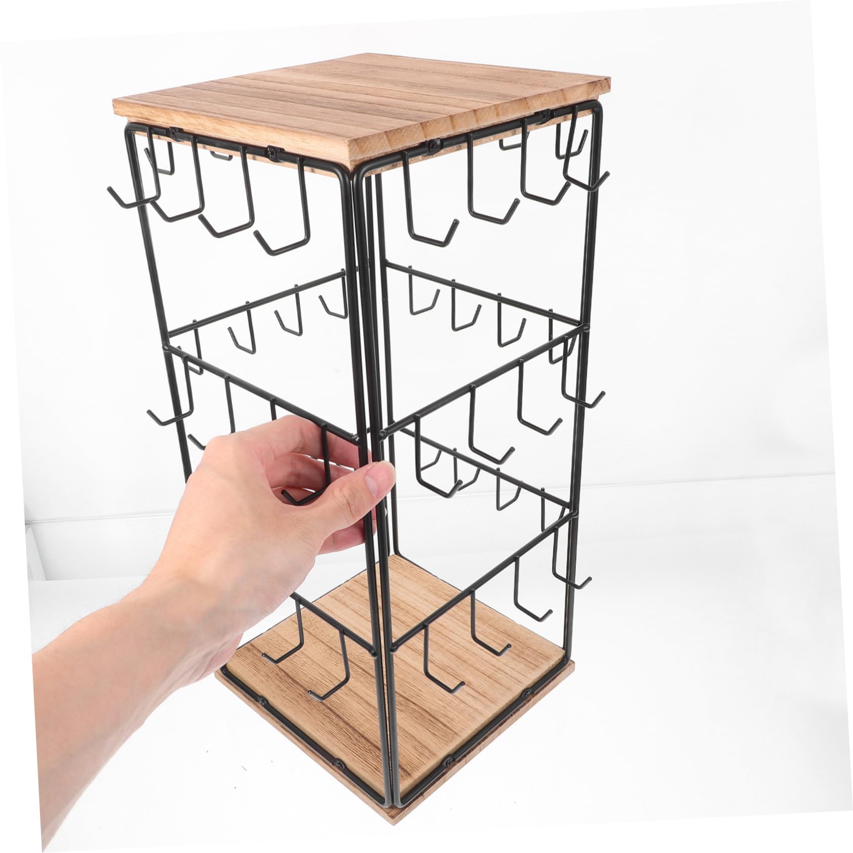 Levemolo Espositore Rotante in Legno per Orecchini e Gioielli Ganci | 1 Pezzo, Marrone, Ferro e Legno, per Anelli e Accessori su Vanity e Countertop