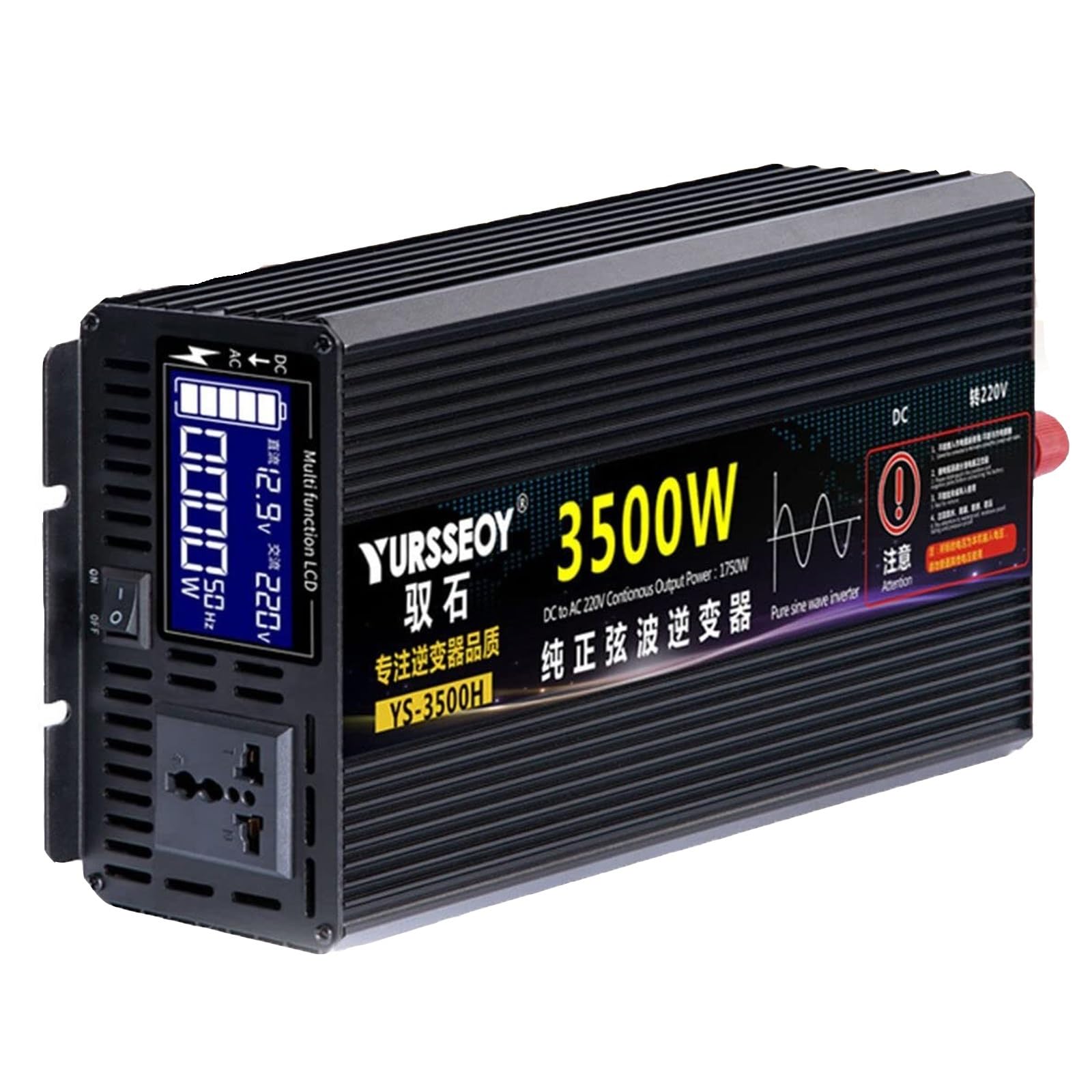 Sinus Czysty falownik 3500W/4000W/4500W/5500W/6500W/7500W/8500W/10000 W przetwornica napięcia DC 12V/24V/48V/60V do 220V/230V/240V z 1 gniazdem wyświetlacza LCD Moc (Kolor: 3500 W, Rozmiar: 12 V)
