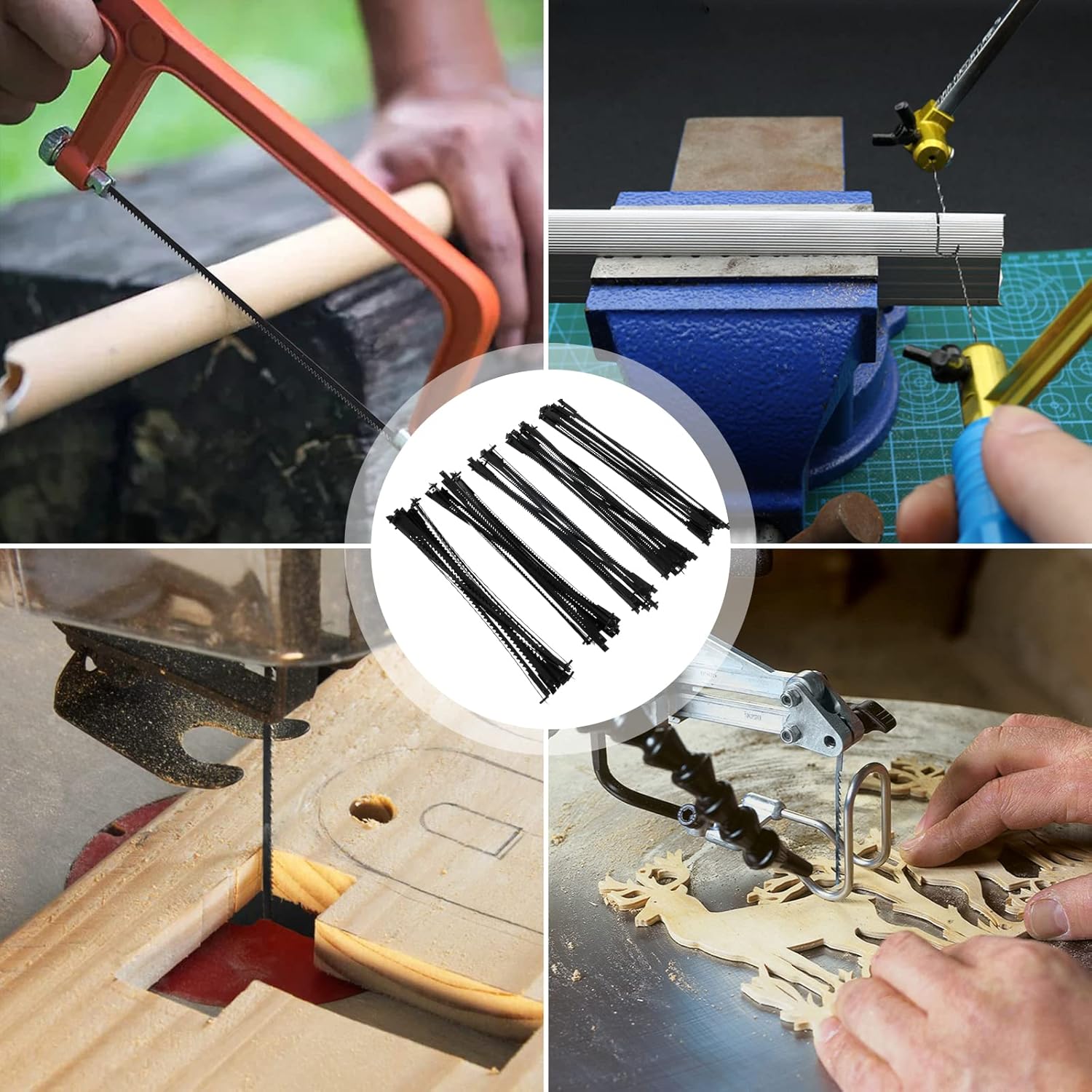 60Pcs Scroll Saw Blade Pin End 5inch Sturdy Carbon Steel Scroll Saw Blades Cutting Pinned TPI 10/15/18/20/24 Replacement Scroll Saw Blade for Metal Cutting Wood Plastic