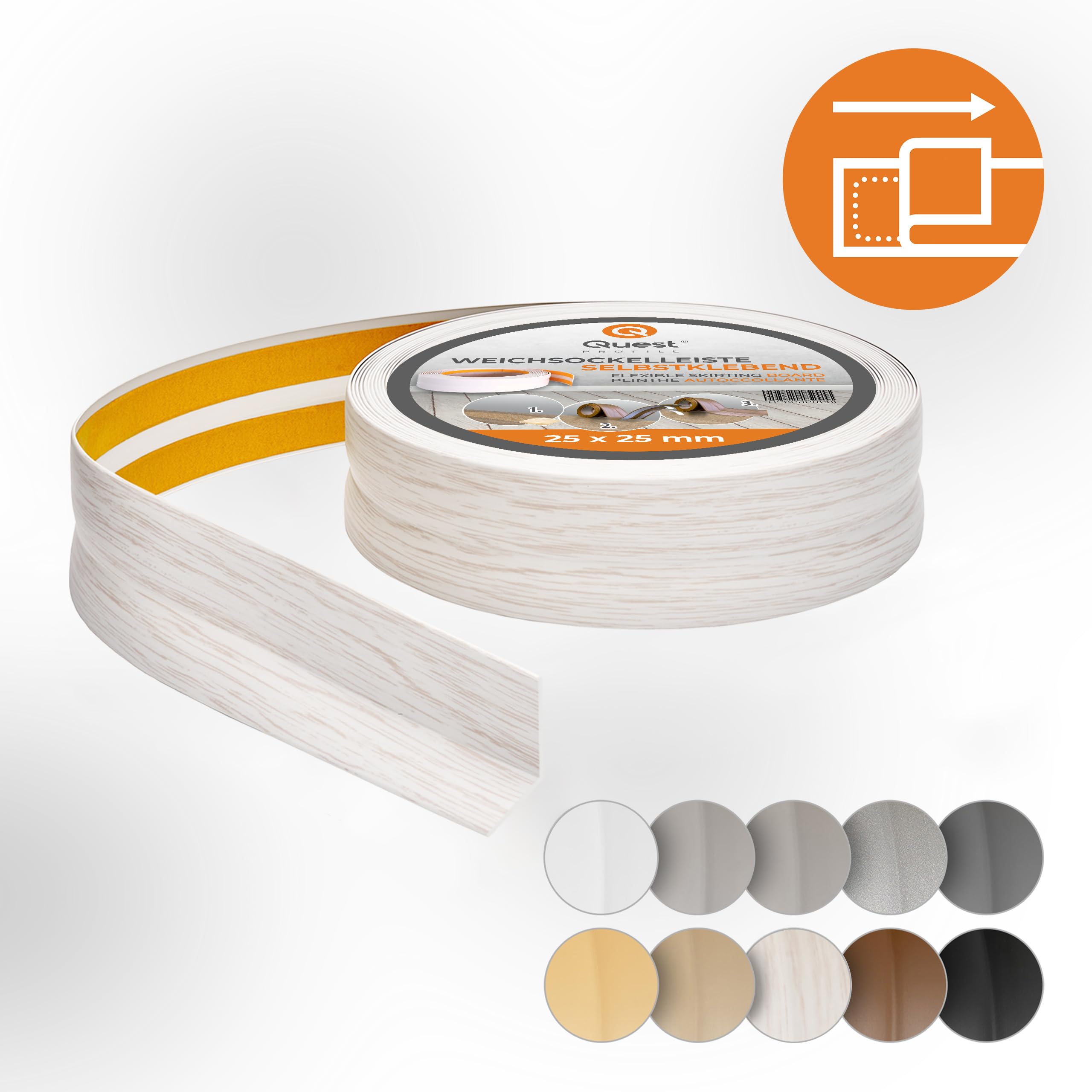 Quest Rodapié Flexible PVC 25x25 mm Autoadhesivo - Abedul, 15 m