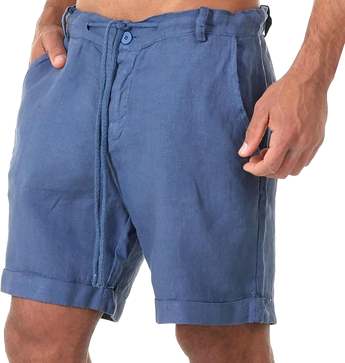 Maiyifu-GJ Men's Summer Casual Athletic Shorts Cotton Linen Flat Front Shorts for Men Elastic Waist Drawstring Beach Shorts