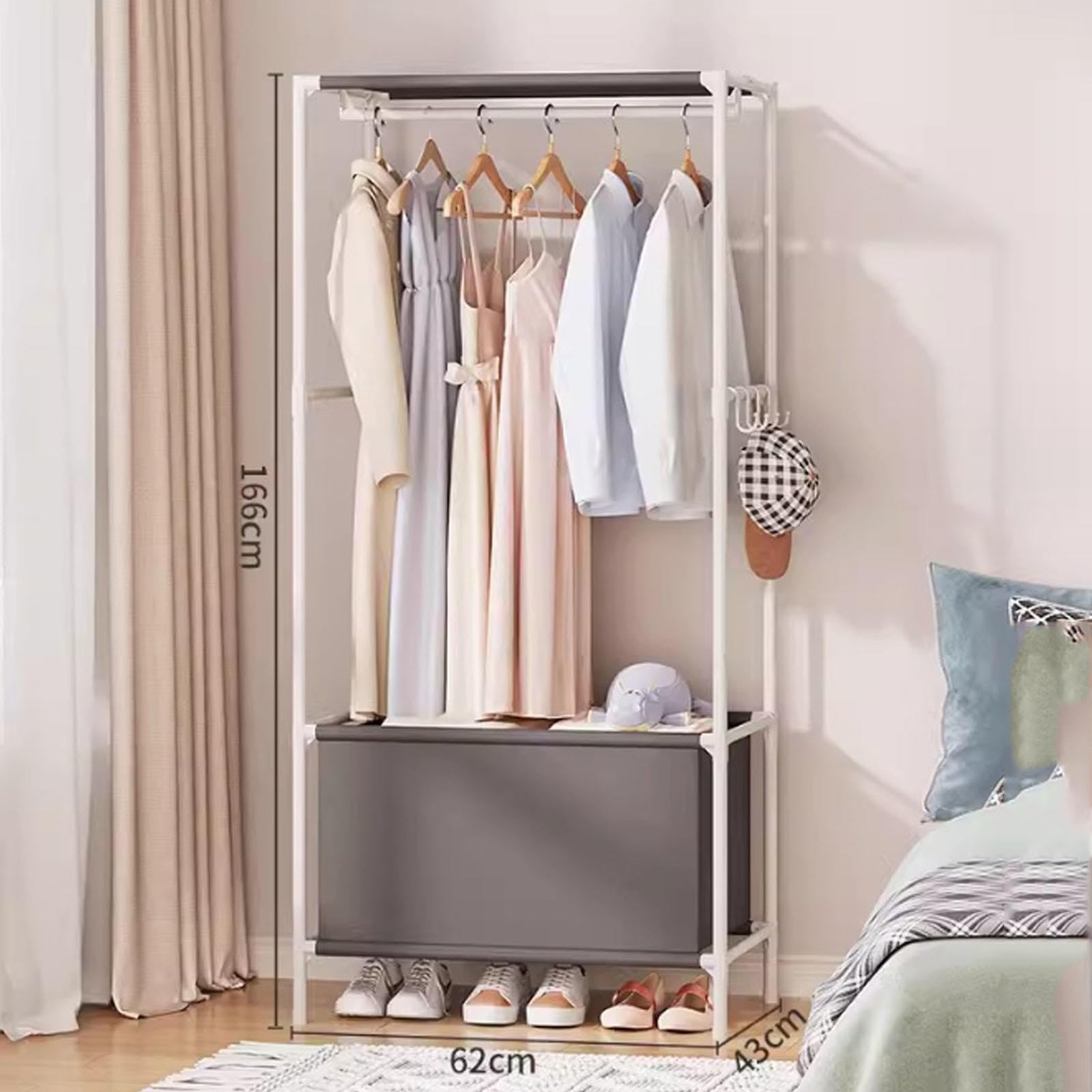Generisch Tragbarer Kleiderschrank aus Stoff mit Regalen, Faltbarer Kleiderschrank für Kleidung und Taschen, grau, Schlafzimmerschrank für kleine Räume