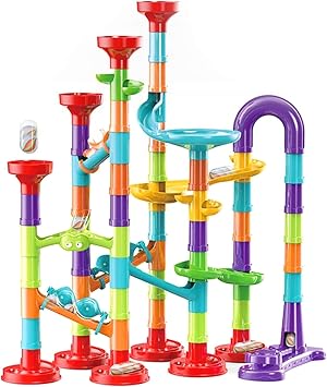 93Pcs Marble Run Set, Building Blocks, 30 Glass Marbles | Marble Maze Coaster Construction Track Game for Kids, Girls, Birthday Gifts