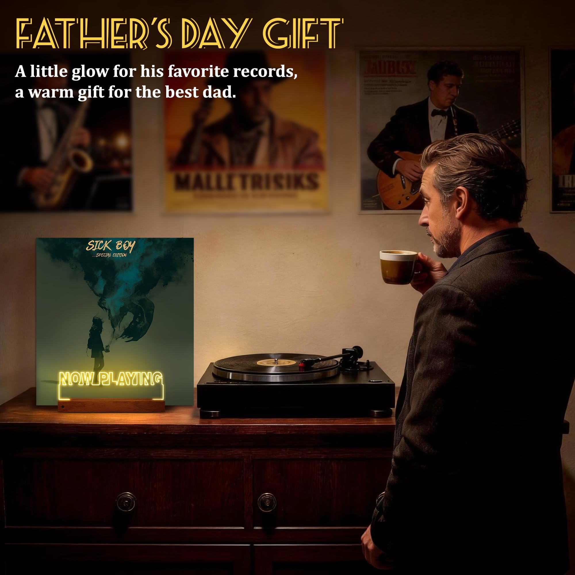 CoolGift Mart Now Playing Vinyl-Schallplattenständer, Light up Record Holder, hölzerne Acryl-Display mit 16 Farbe Lichter für Alben, Raumdekoration, Geschenk für Vinyl-Liebhaber