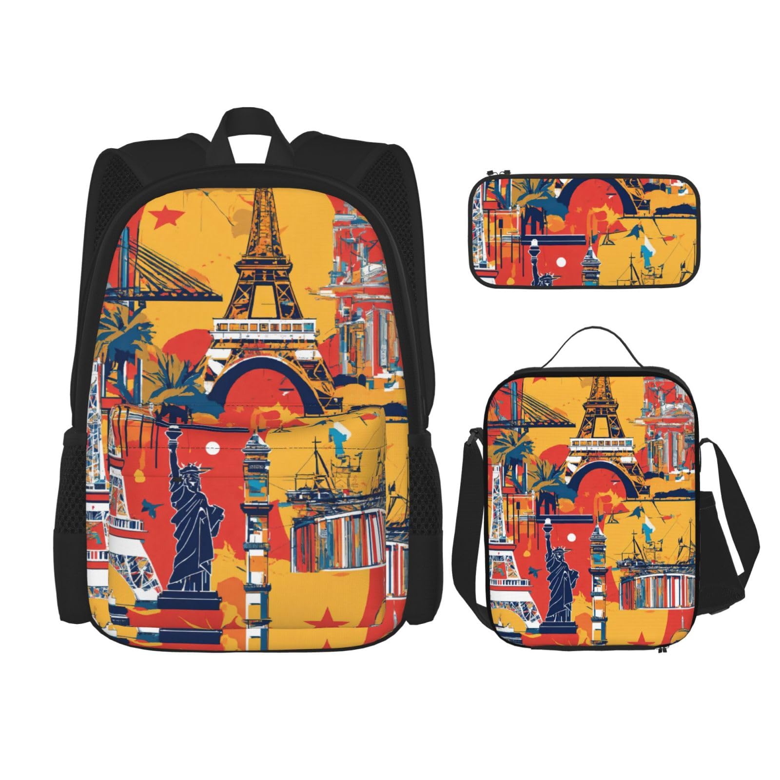 Zaino, borsa portapranzo, astuccio, set da 3 pezzi, per lavoro e