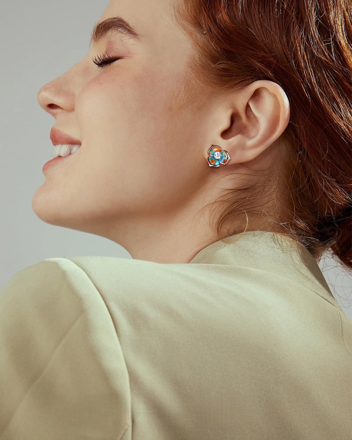 AIBAO Turquoise/Malachite/Lapis Lazuli/Malachite/Pearl Stud Earrings for Women Sterling Silver Six Clover/Flower/Petal Gemstone Earrings Post Bohemian Jewelry for Anniversary Christmas Valentines
