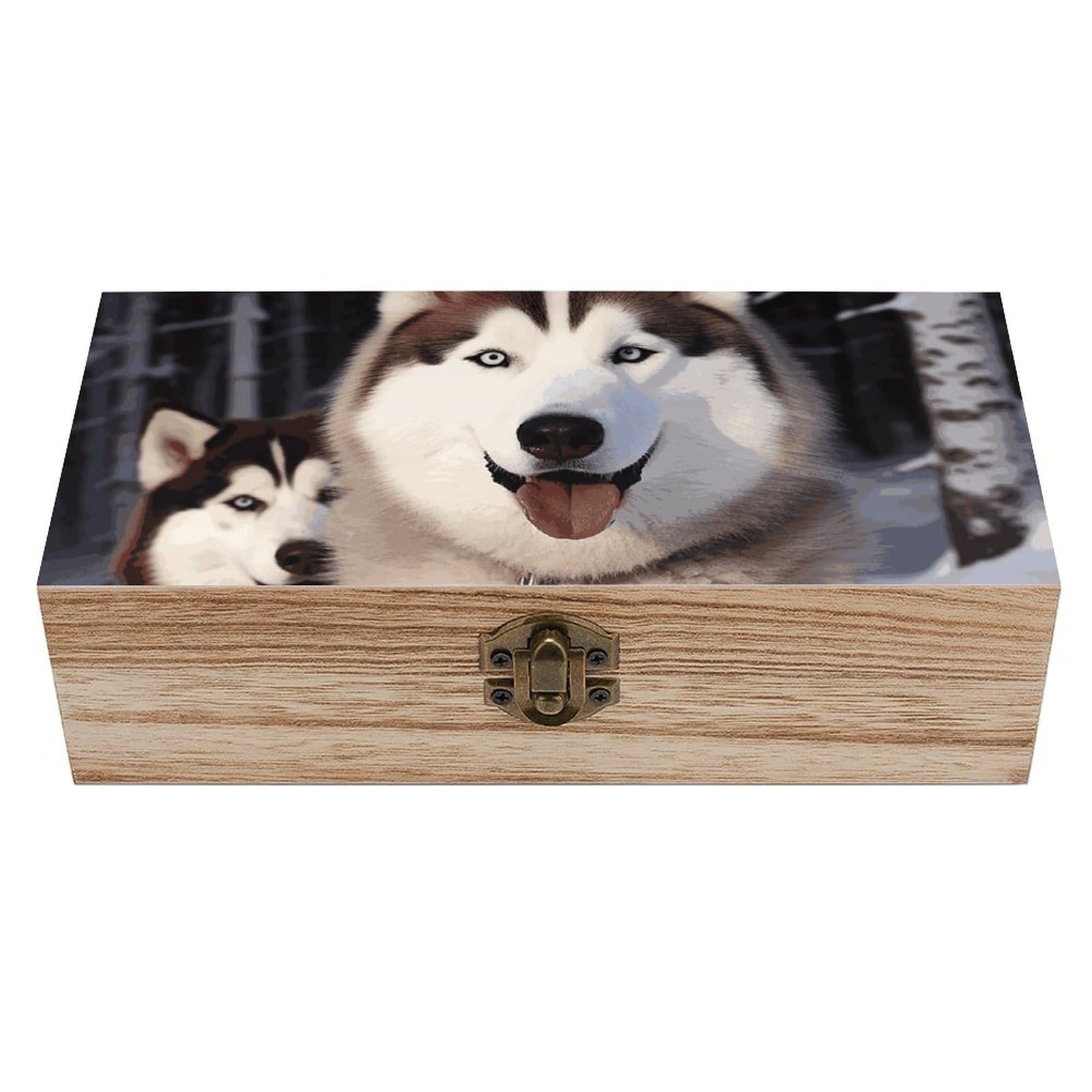 QMKFWT Wooden Jewelry Box Beautifully Keepsake Box Trinket Box Keepsake Storage Organizer Huskies Handmade Wooden Box for Storing Jewelry, Coins, Tartot Cards, Small Treasures