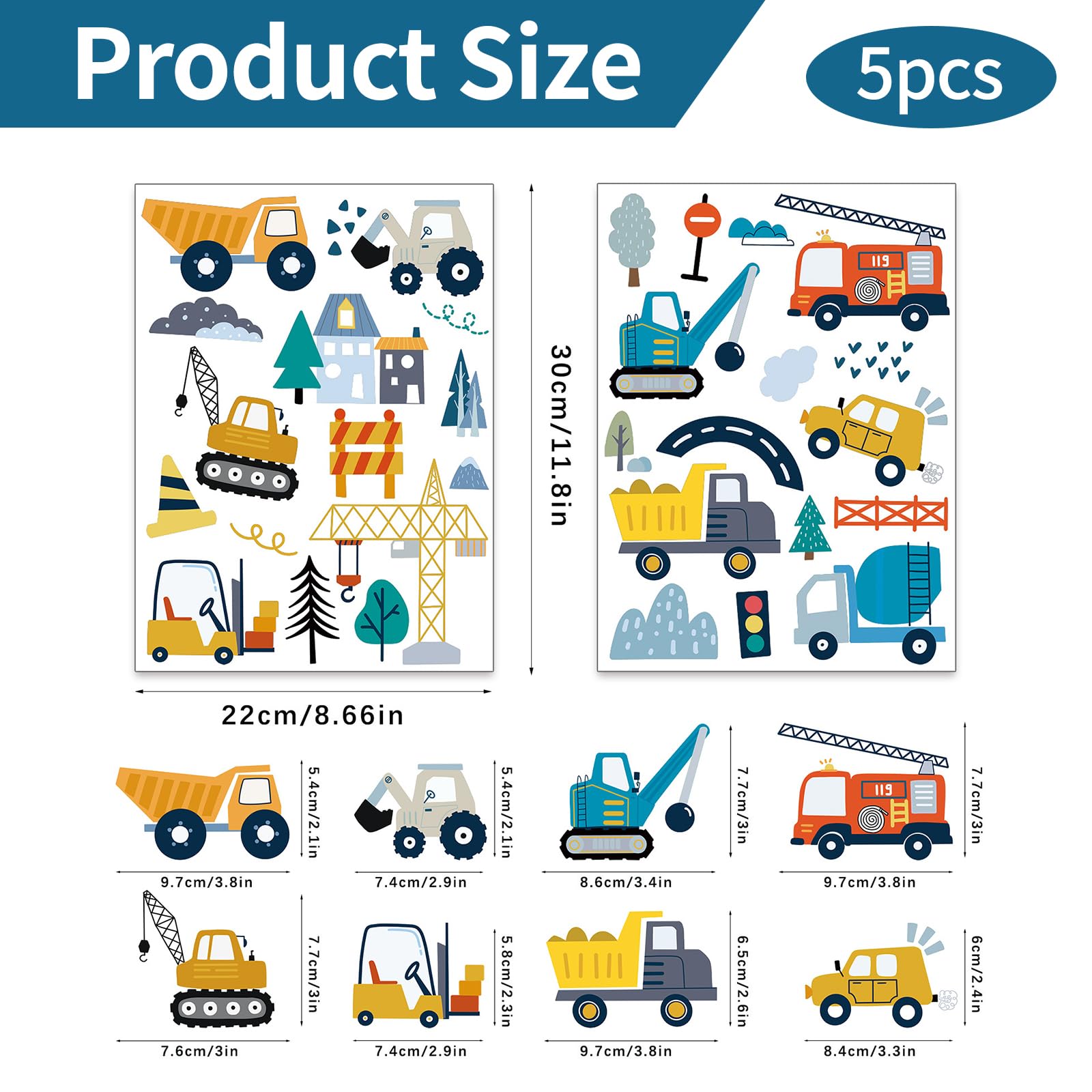 CLKE 90Pcs Car Decals Car Wall Stickers Transportation Cars Wall Decals Trucks Construction Vehicles Stickers - Image 2