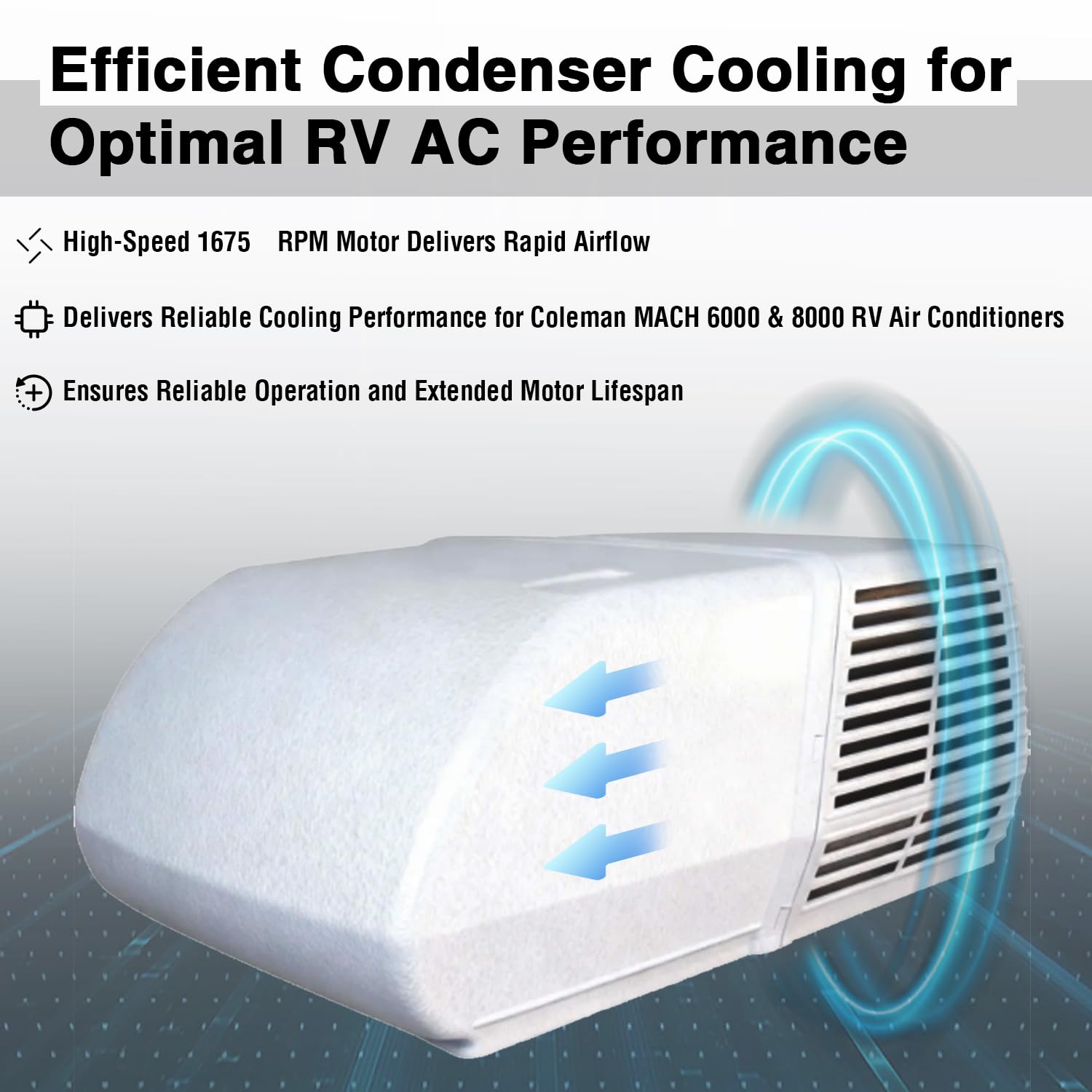 RV AC Fan Motor Compatible with Fasco D1092, Coleman Mach 1468-3069, 7184-0156, 7184-0432 Replaces Y6L457D01L, 7855MVA-A11U RV Air Conditioner Motor 1/3HP, 250W, 115V, 1675 RPM