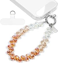 Phone Wrist Strap, Beaded Phone Charm, Cellphone Chain Wristlet | Sparkle Crystal Phone Lanyard with Tether Tab for Women Daily Use, Strong Wire, Anti-Drop, Fits All Phones, Wristlet Keychain