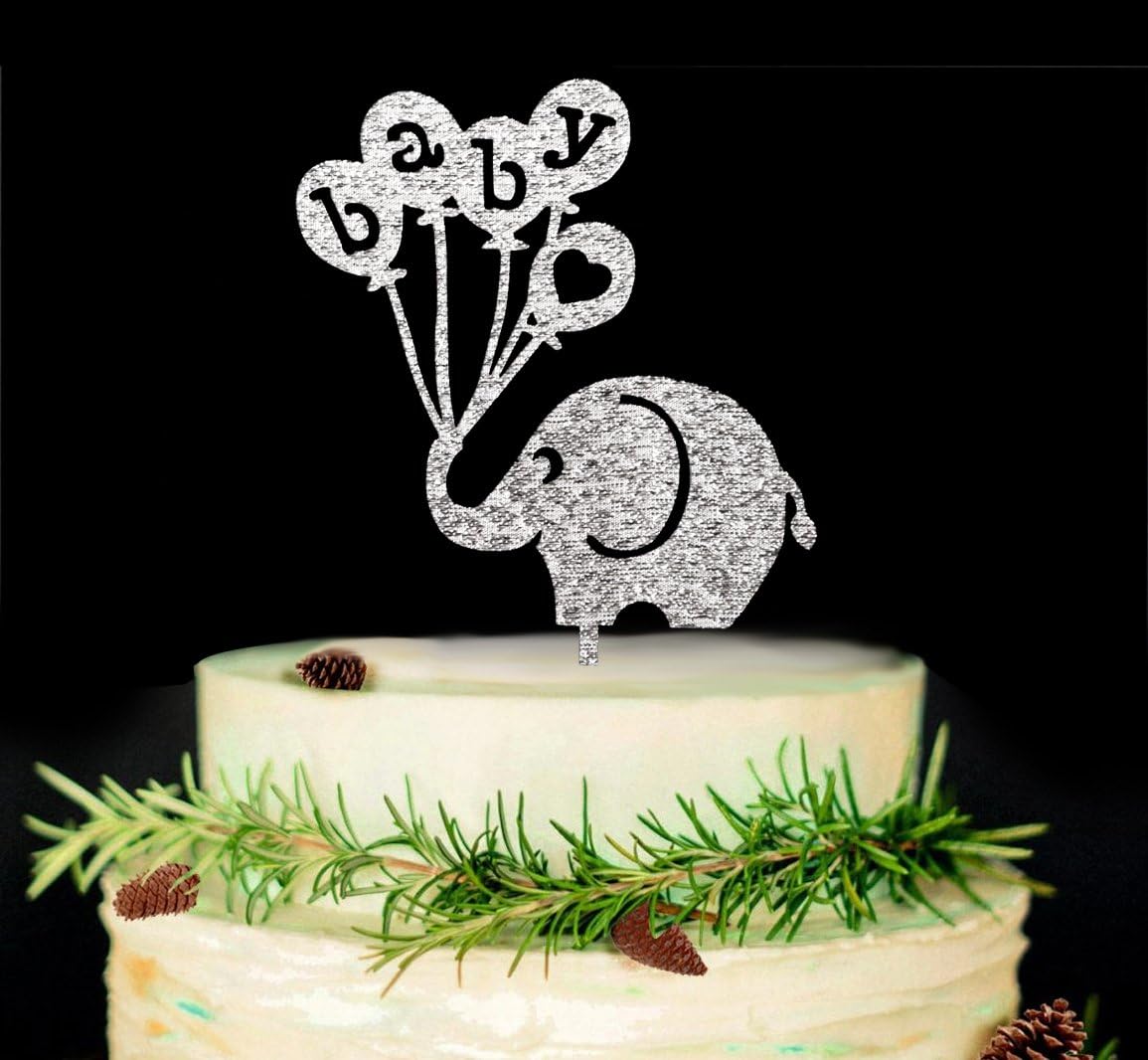 Baby Elephant Cake Topper-Baby Shower Cake Topper,Gender Reveal Party Decorations (Silver)