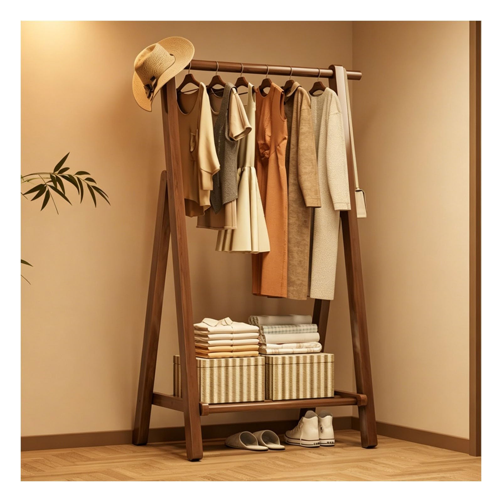 SXDHOCDZ Wooden Clothes Rack with Wheels, Suitable for Bedrooms and Laundry Rooms(C,66 * 45 * 168cm)
