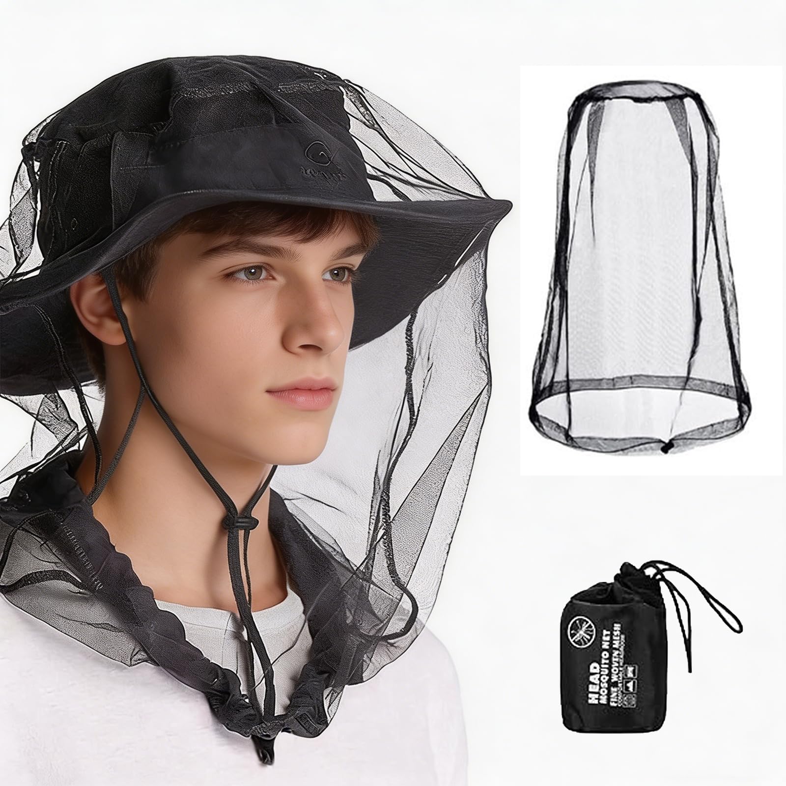 Cappello Zanzariera Zanzariera Testa in Rete per la testa Testa di zanzara premium per insetti per campeggio, escursionismo, pesca, giardinaggio, safari（40 * 46cm）