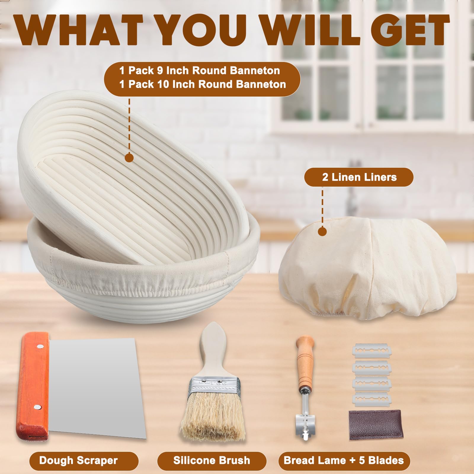 Mifoci 2 Packs Sourdough Proofing Basket Set: Includes 9