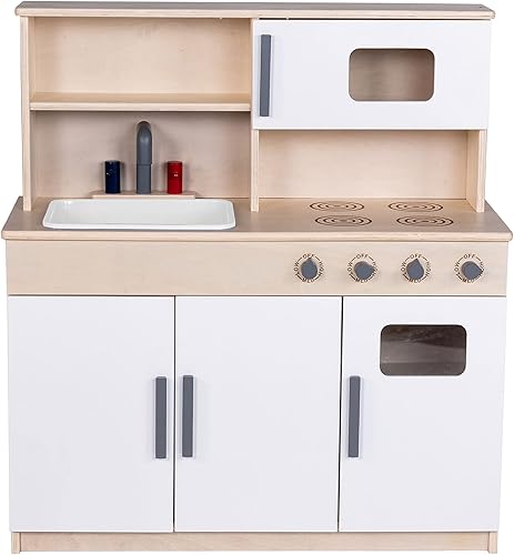 Miniatura 2 de Children's Factory - Cocina de madera para niños pequeños, cocina combinada que incluye fregadero, estufa y microondas con diseño realista, muebles