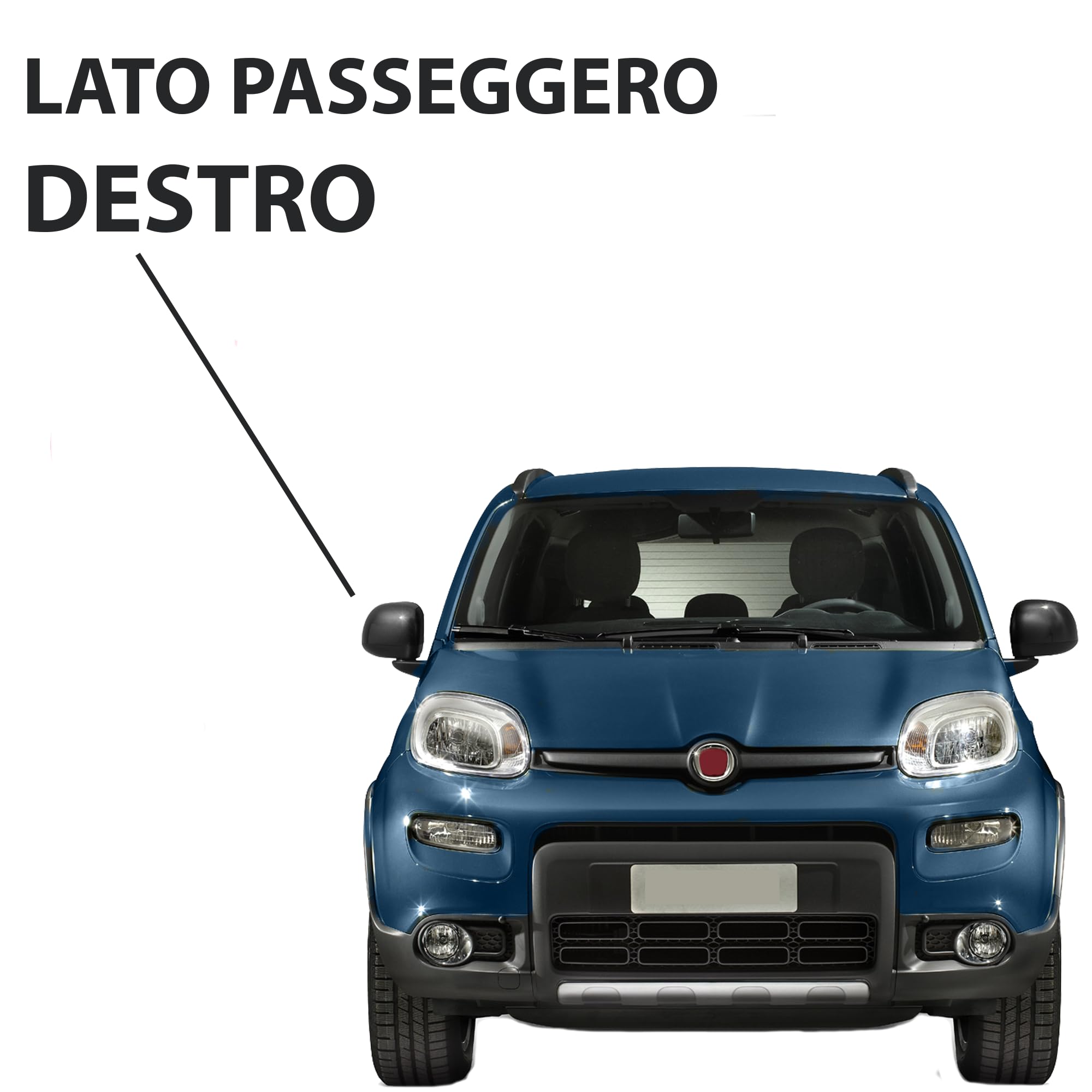 Specchietto Retrovisore Esterno Nero compatibile con FIAT PANDA 2012>. (MANUALE). Vetro cromato e convesso senza riscaldamento. Calotta nera (DESTRO)