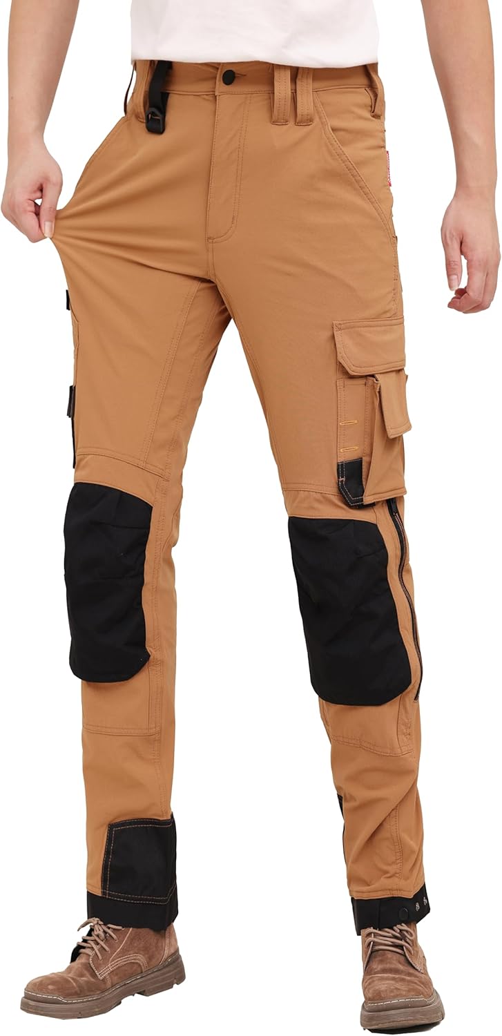 WORK IDEA Werkbroek voor heren, slim fit, stretch, met kniebeschermers van Cordura, een duurzame elegantie, Wit Type 2