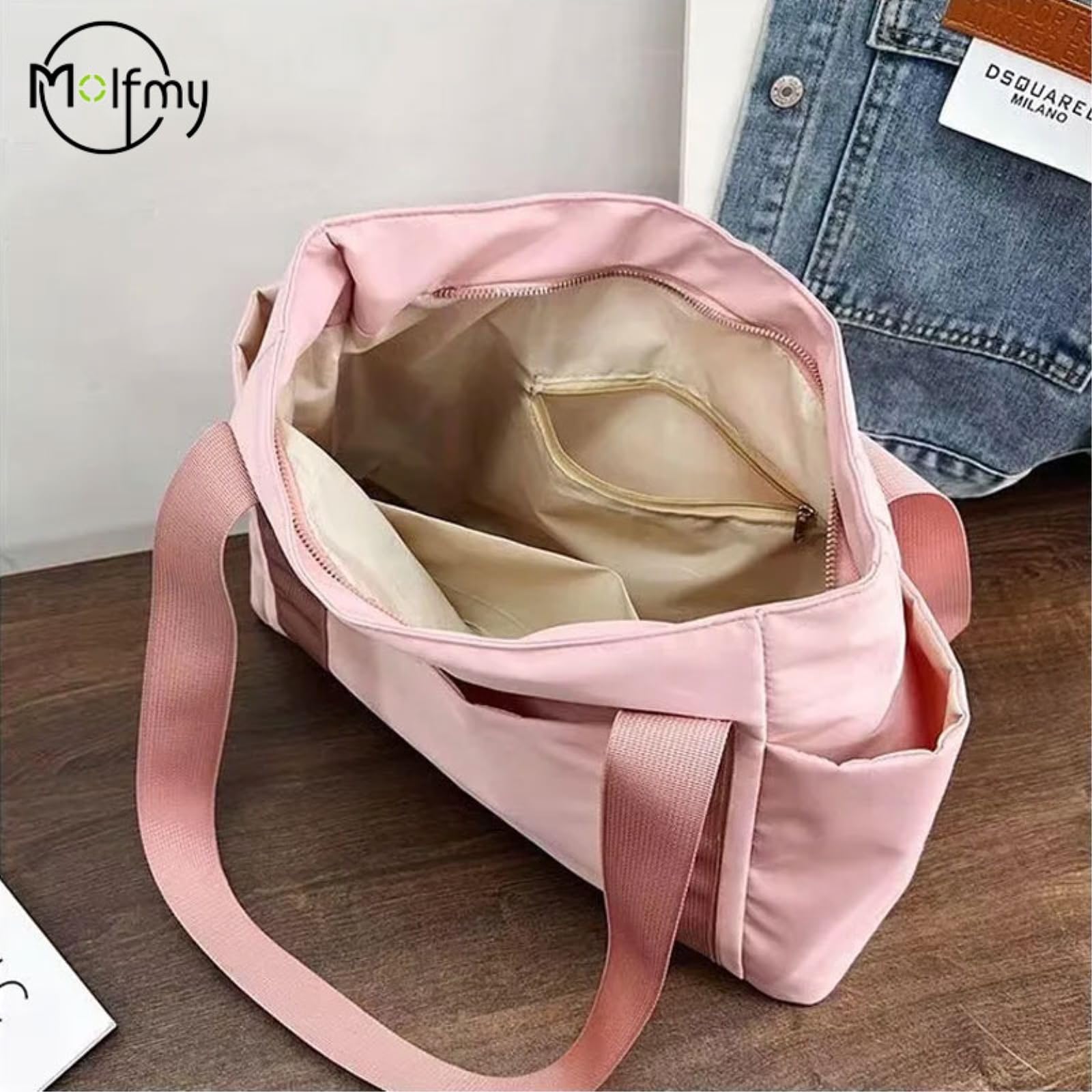 Damentaschen Frauen Nylon Pendler Schulter Handtasche, Große Kapazität Urlaub Handtasche-White