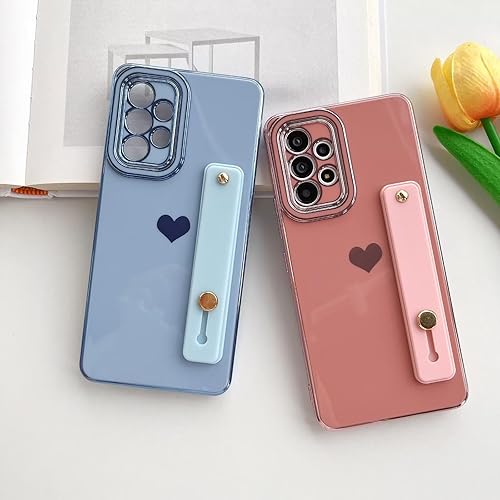 Miniatura 3 de Funda para Galaxy A13 5G, divertida pulsera de felpa con diseño de corazón de amor chapado en 6D, TPU suave, a prueba de golpes, bonita correa de