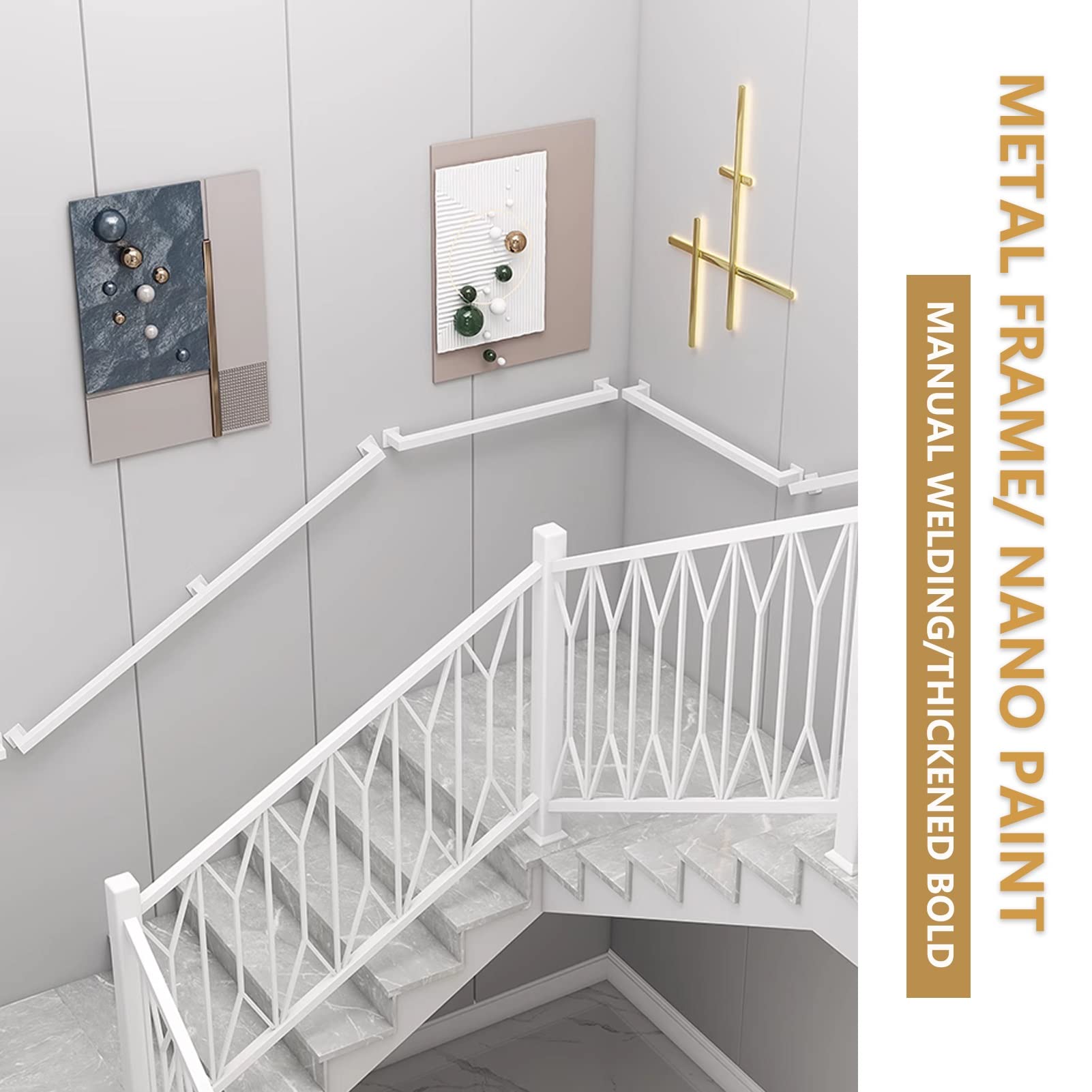 Białe kwadratowe metalowe schody do wewnątrz/na zewnątrz - poręcz bezpieczeństwa do łazienki i przedpokoju stylowy design na schody łatwa instalacja bezpieczne wsparcie