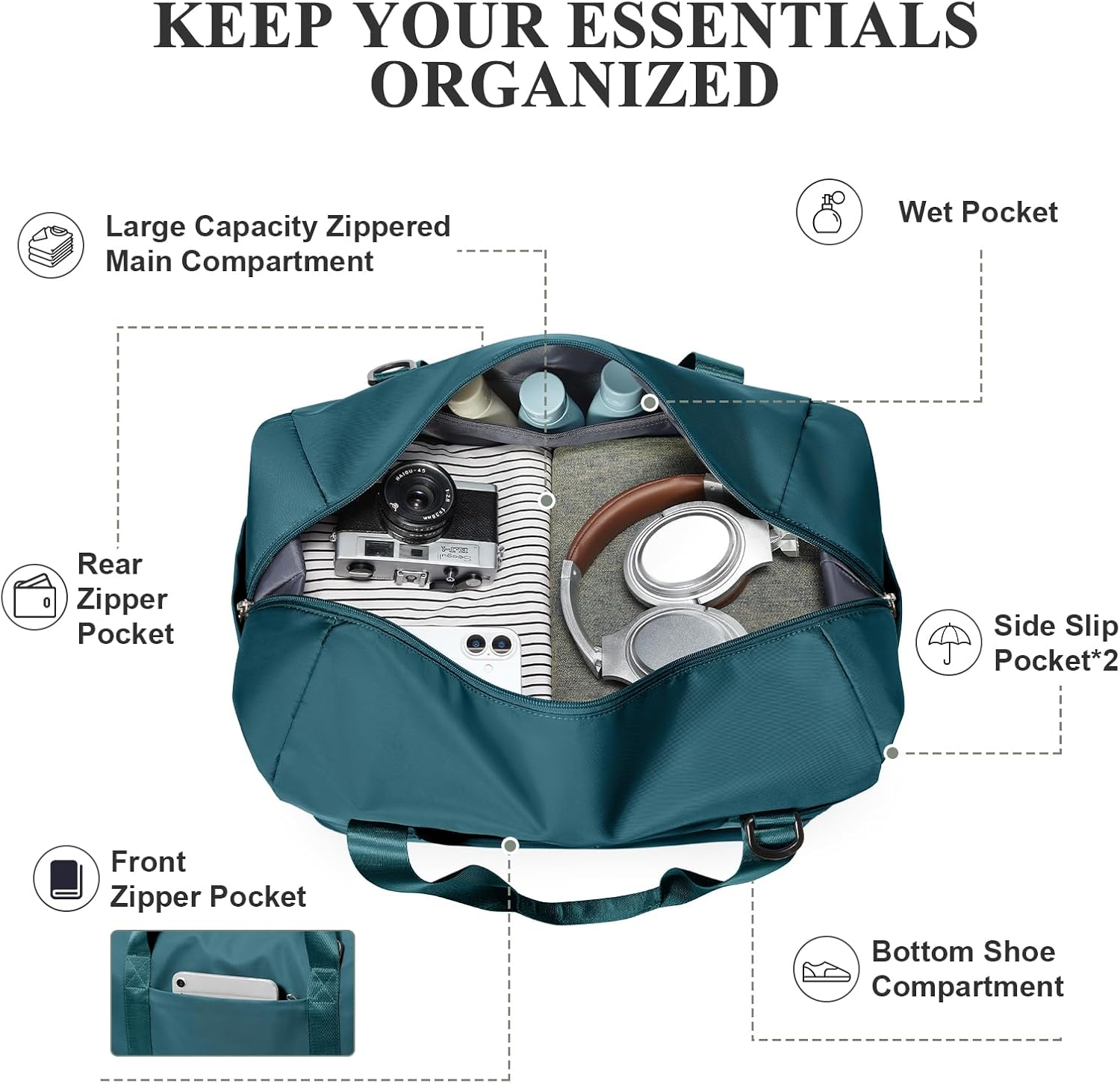 HYC00 Travel Duffel Bag, Weekender Bags for Women with Shoe Compartment & Wet Pocket, Large Carry-on Overnight Bag for Hospital, Gym, Travel