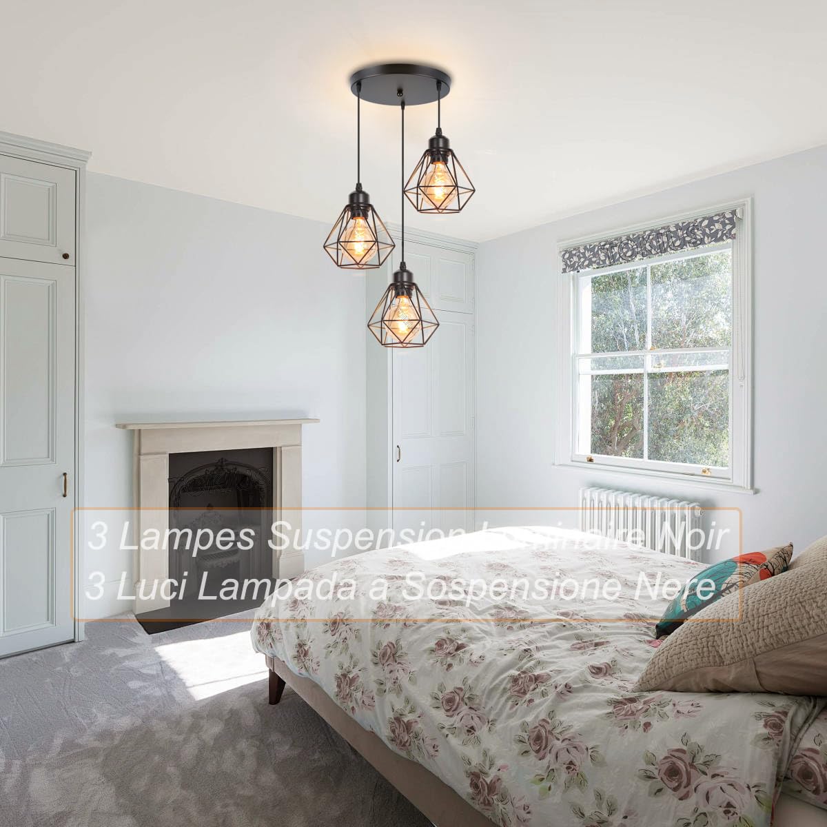 3 Luci Lampadario a Sospensione Industriale Lampadari E27 Nero 40W | Lampada da soffitto Gabbia Ferro Ø160mm Plafoniere Interni Per Cucina Camera da letto Sala Da Pranzo