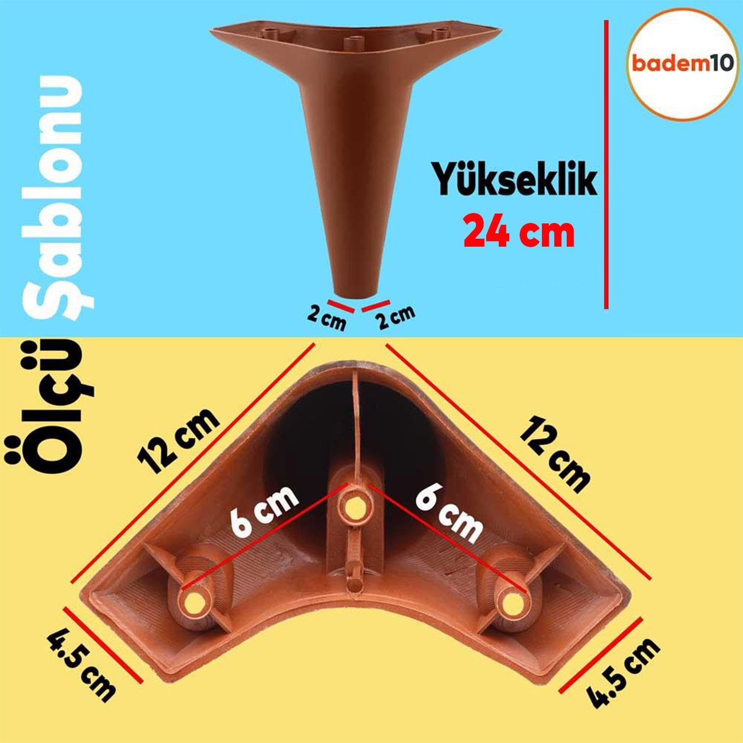 Badem10 4 Adet Aspen Lüks Mobilya Kanepe Sehpa Puf Koltuk Ayağı 24 cm Kahverengi Ahşap Desenli Baza Ayak