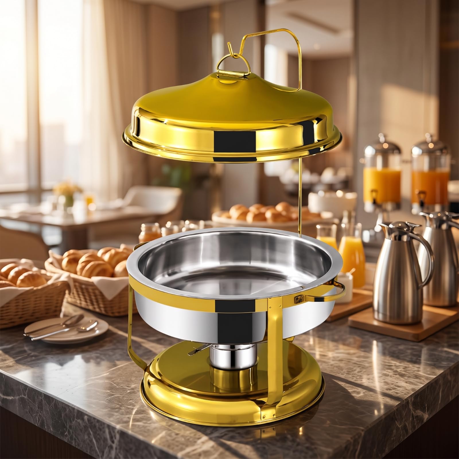 Scaldavivande In Acciaio Inox, Scaldavivande con Coperchio a Rullo, Portatile, Vassoio Riscaldante, per Banchetti, Catering, Argento