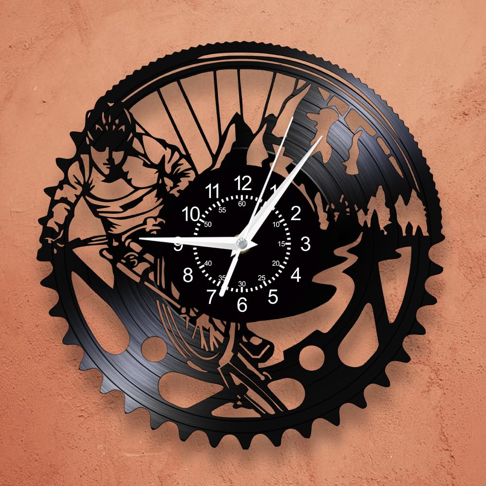 12 Inch Mountain Bike Wall Clock, Extreme Cycling Sports Wall Clock Biking Art MTB Bicycle Wall Watch Clock Silent Movement Battery Operated for Man Cave Boys Room Mountain Biker Cyclist Gift