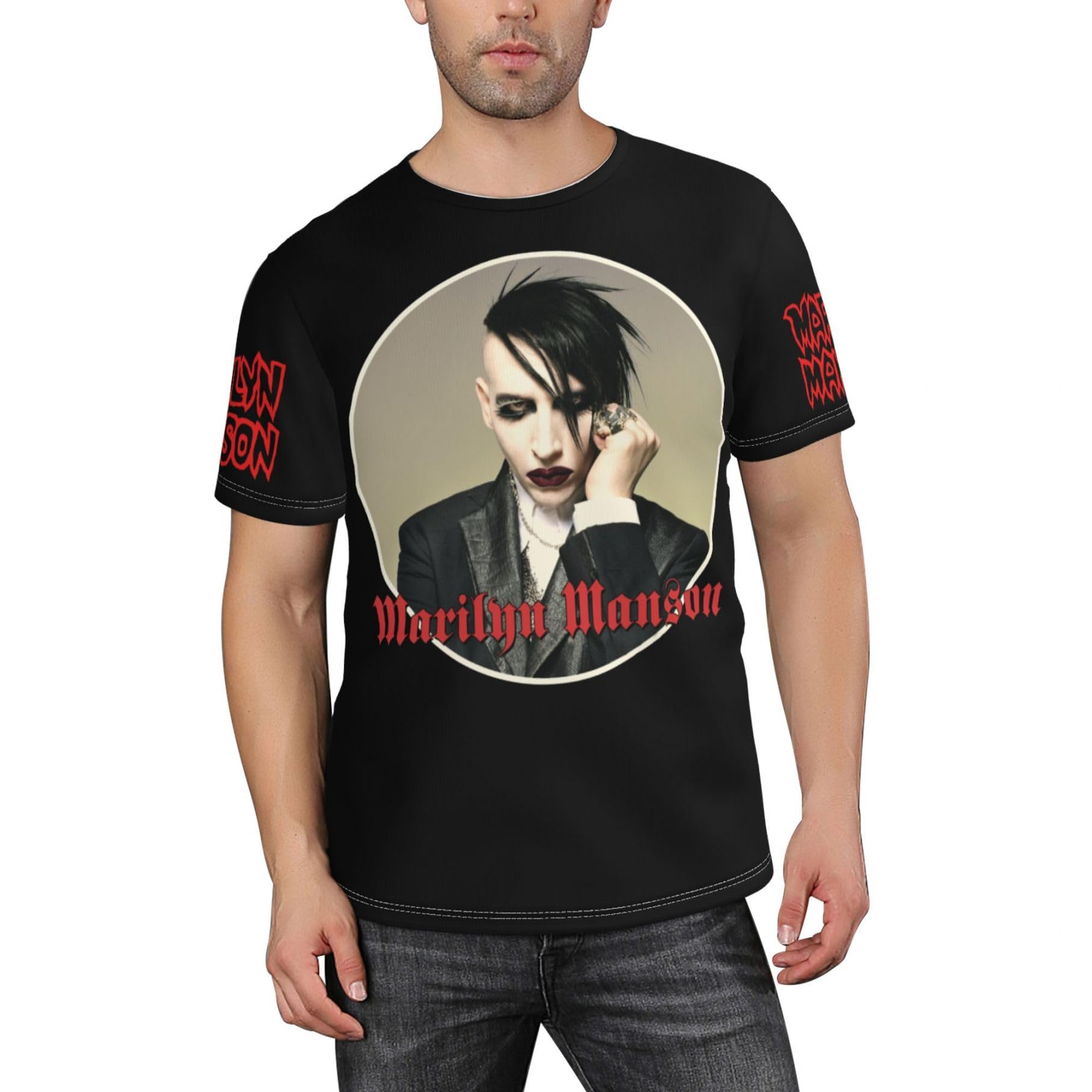Tzvehafya Men's A-25 Manson Rock Band Marilyn T-Shirt Stylishprinted Short Sleeve Shirt Casual And Versatile Suitable For Multiple Scenarios Multicoloured Xxl