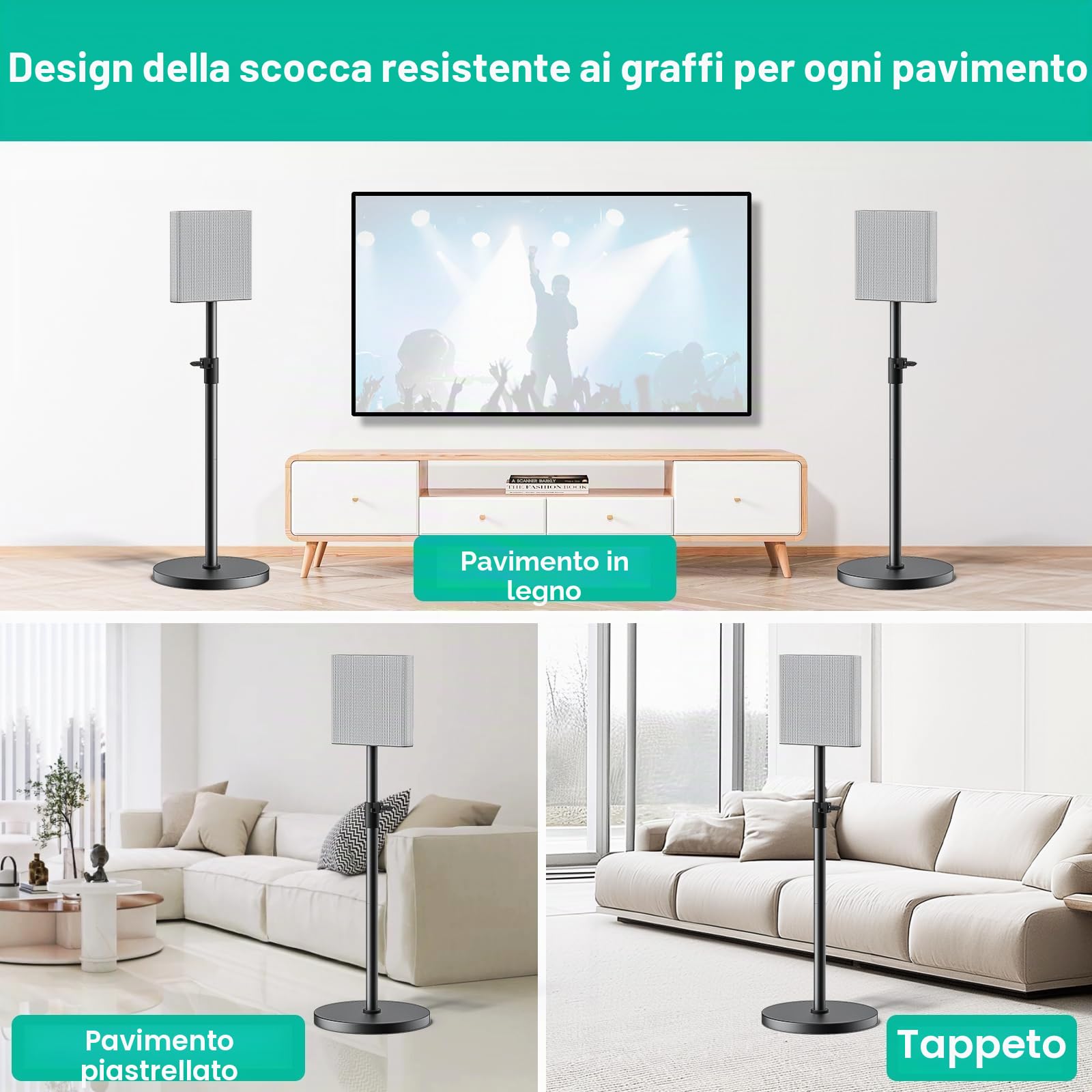 Coppia di supporti per altoparlanti Sony Bravia Theatre Quad HT-A9M2 - Supporto audio surround regolabile in altezza per Sony HT-A9M2 con gestione cavi (solo supporto)