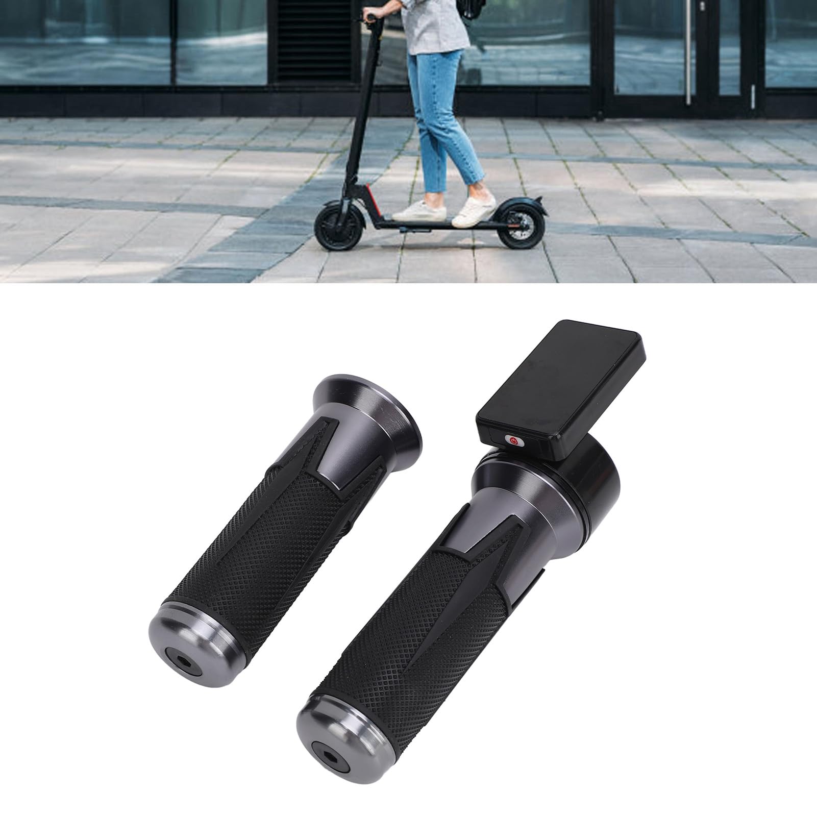 Empuñadura del Acelerador de Bicicleta Eléctrica, Empuñadura de Acelerador Giratorio para Patinete de 48V con Pantalla LCD y Conector Impermeable de 6 Pines, Llave del Acelerador