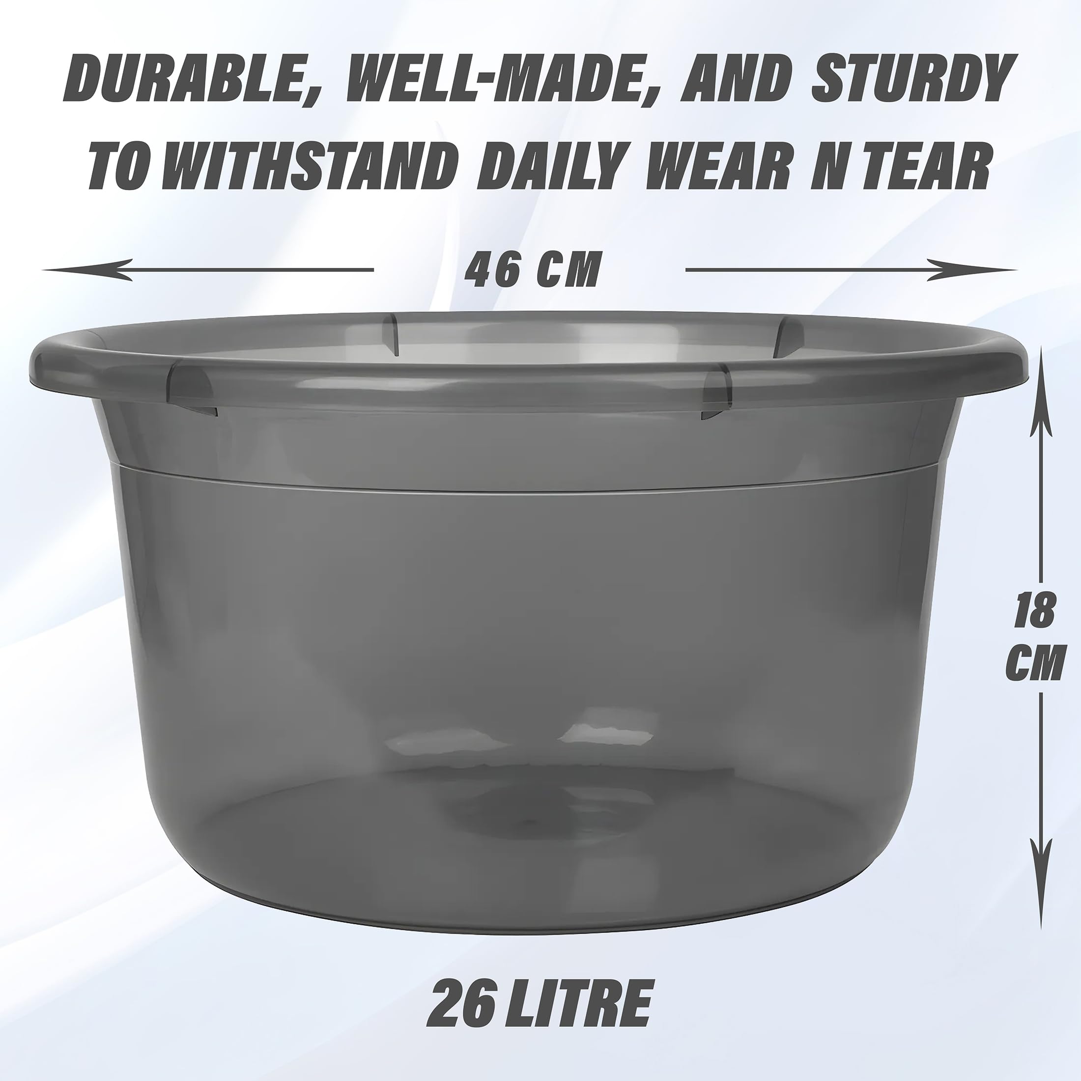 Kuber Industries Durable Deep Bath Tub|Versatile Short Livestock Feeding Pan| Plastic Utility Gaint Basin for Baby Bathing,Washing Clothes,26 Litre (Black) 1