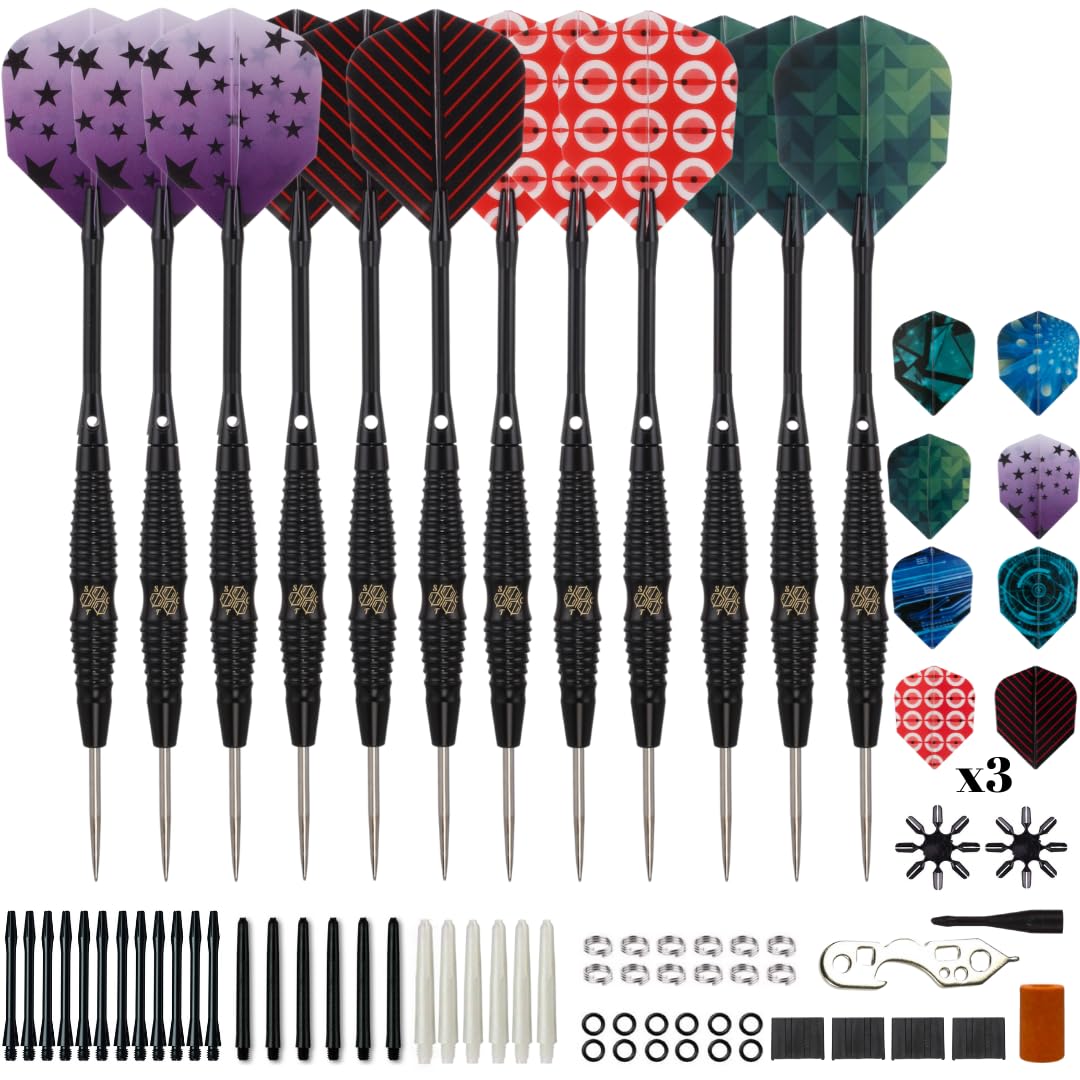 SHOT TAKER CO. EST. 2017 Darts Metal Tip Set - Steel Tip Darts Darts Set Professional Metal Darts 12 pcs 21 Grams Pro Dart Set with Rings Nylon