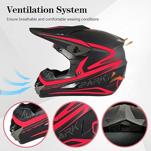 Miniatura 6 de Casco de motocross para niños y jóvenes, casco para ATV para adultos y bicicleta de tierra, casco de motocicleta de cara completa para BMX de 4