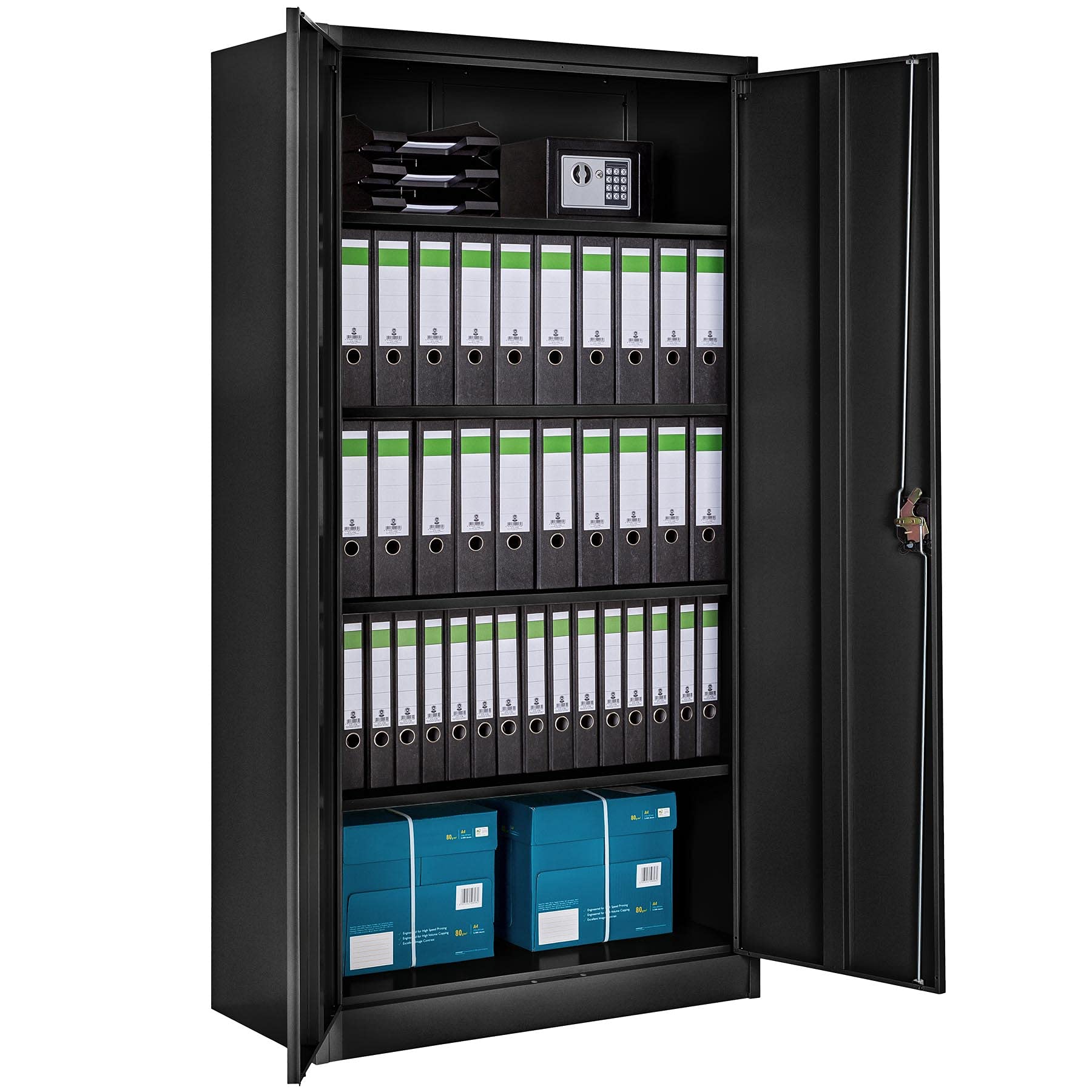tectake® Lot de 2 Armoire de Bureau métallique 180x90x40 cm avec Serrure Rangement Bureau avec 5 Compartiments pour Classeur Rangement Documents Industriel Meuble 2 Portes, 4 Étagères Réglables