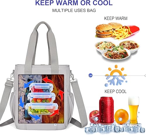 Miniatura 5 de NOL - Lonchera aislada para mujer, bolsa grande y espaciosa con correa de hombro ajustable extraíble con múltiples bolsillos, bolsa enfriadora a