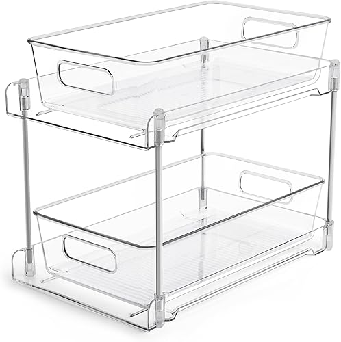 Vtopmart Organizador de almacenamiento de baño de 2 niveles, 1 paquete transparente para debajo del fregadero, contenedor de almacenamiento de